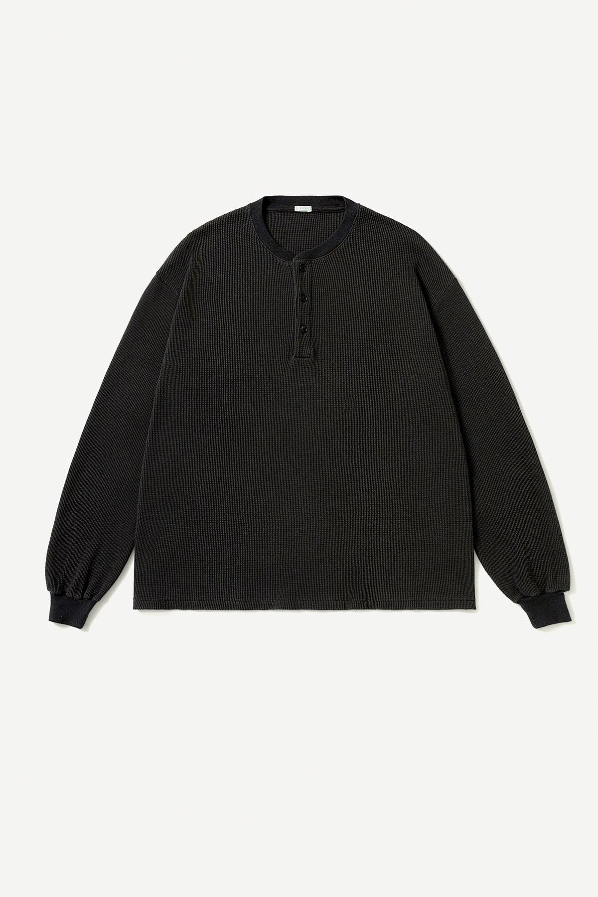 A.presse | Cashmere Blend Waffle Long Sleeve Henley Neck Shirt