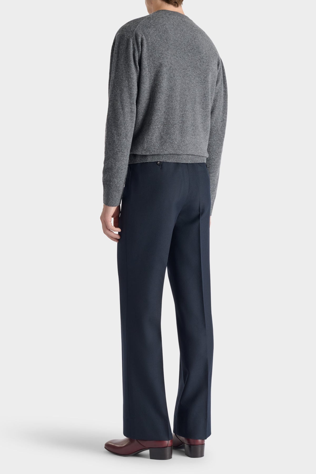 HUSBANDS | Flared Trousers In Navy Poly-Wool Twill