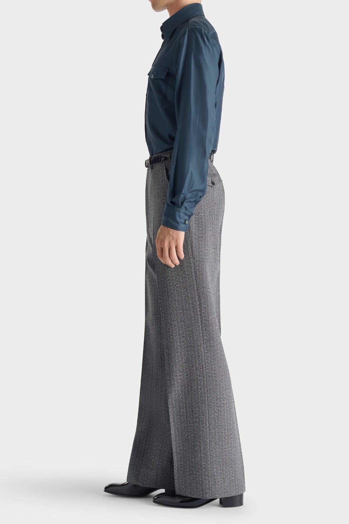 HUSBANDS | Wide-Collar Shirt In Indigo Cotton And Silk Twill