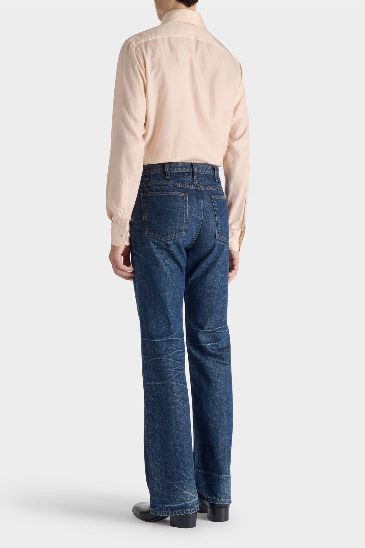 HUSBANDS | Wide-Collar Shirt In Peach Cotton And Silk Twill