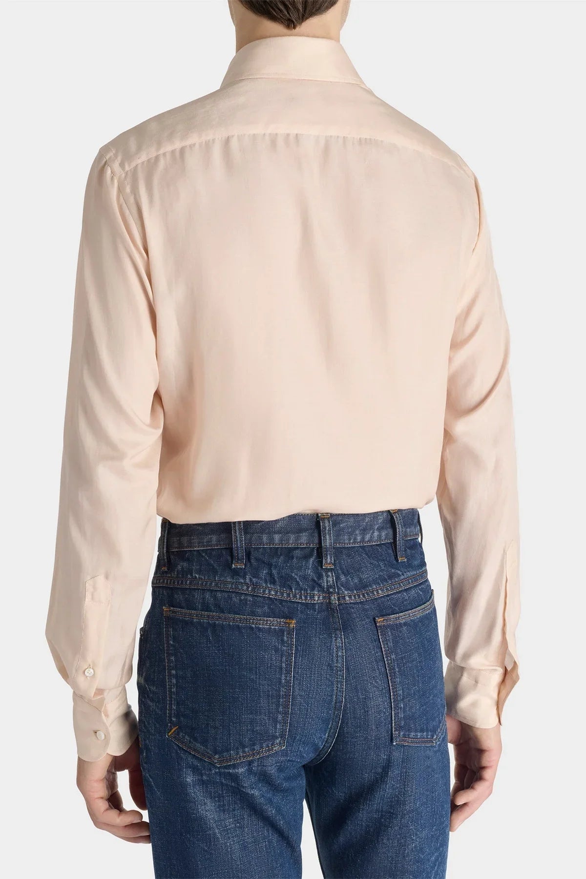 HUSBANDS | Wide-Collar Shirt In Peach Cotton And Silk Twill