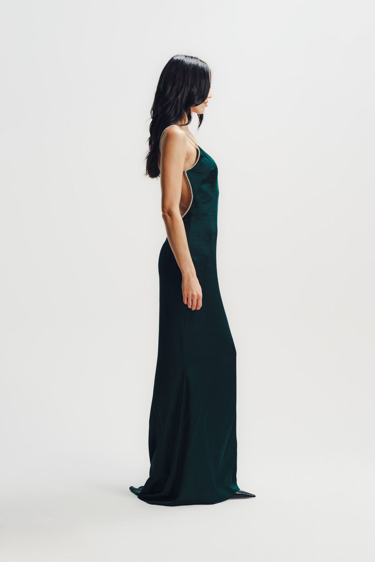 Tom Ford | Crystal Chain Embroidery Satin Sleeveless Evening Dress With Open Back
