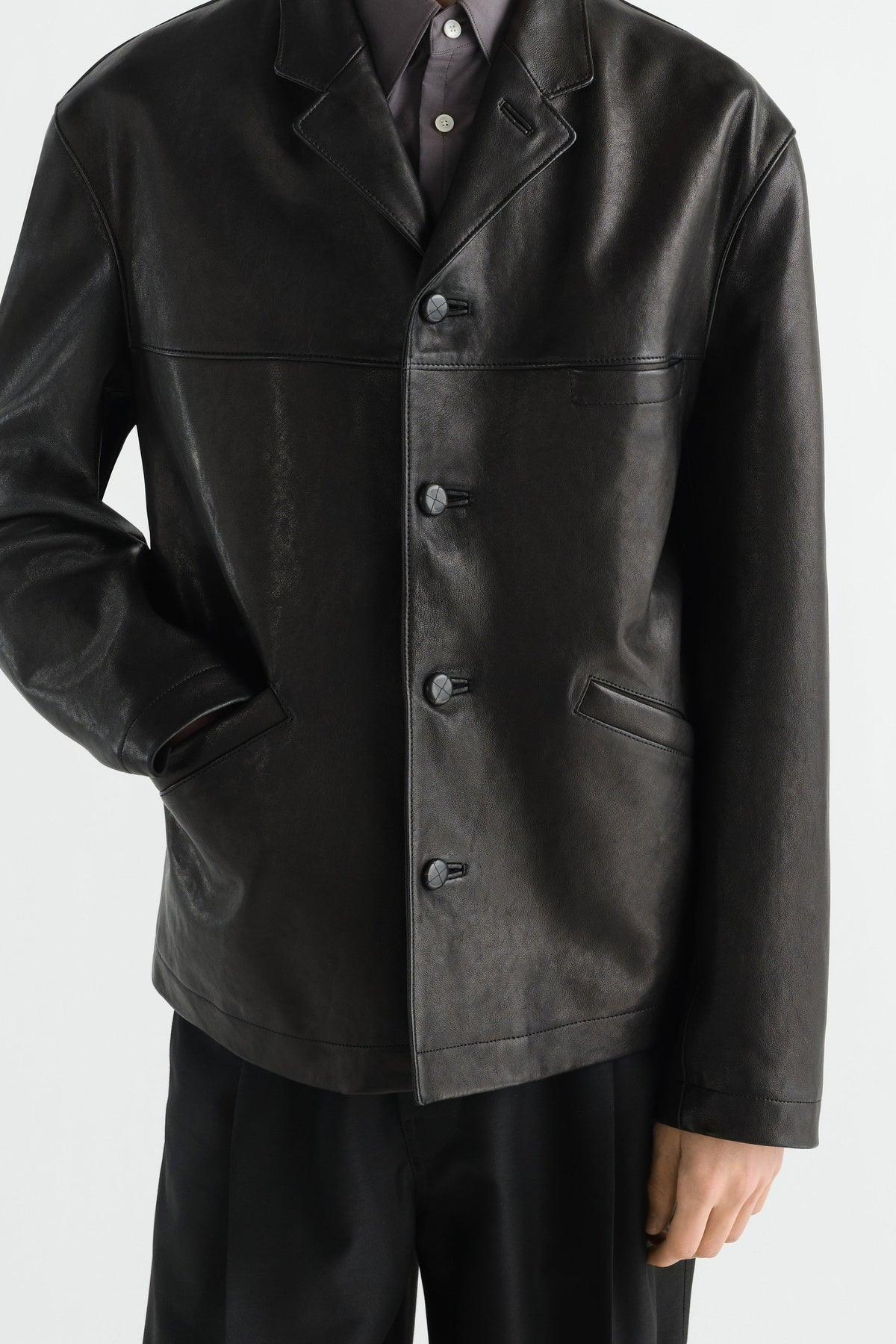 Lemaire | Leather Single Breasted Jacket in Grainy Lamb