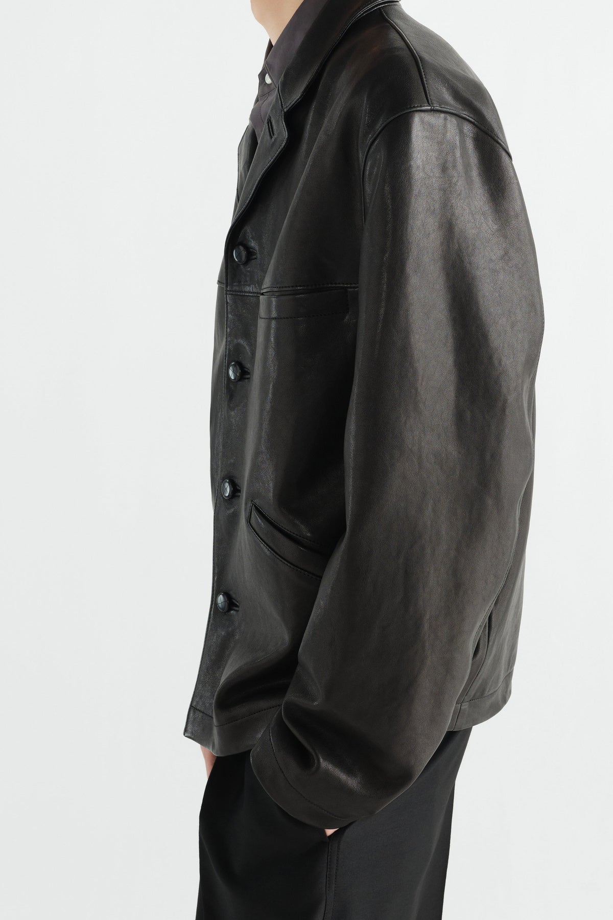 Lemaire | Leather Single Breasted Jacket in Grainy Lamb