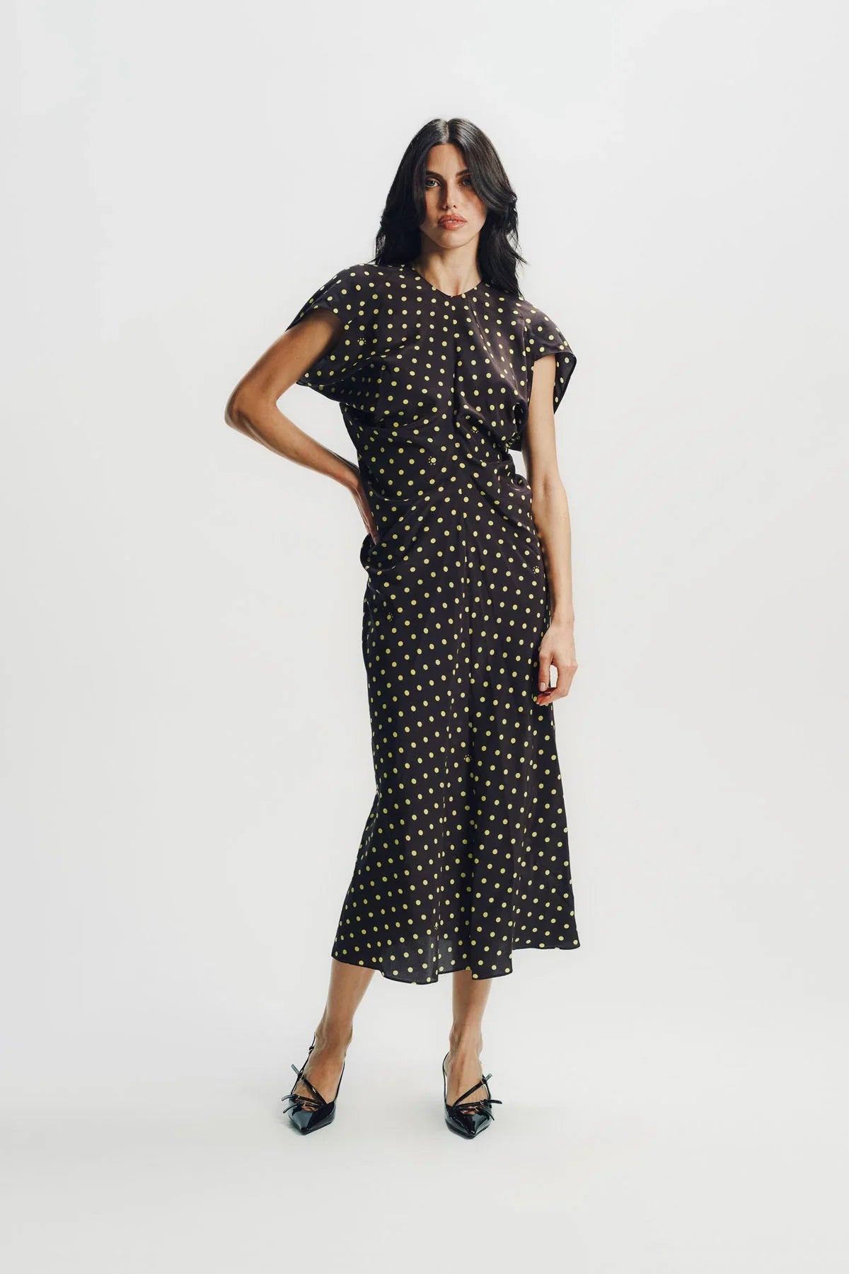 Marni | Brown Crêpe De Chine Dress With Polka Rhythm Print
