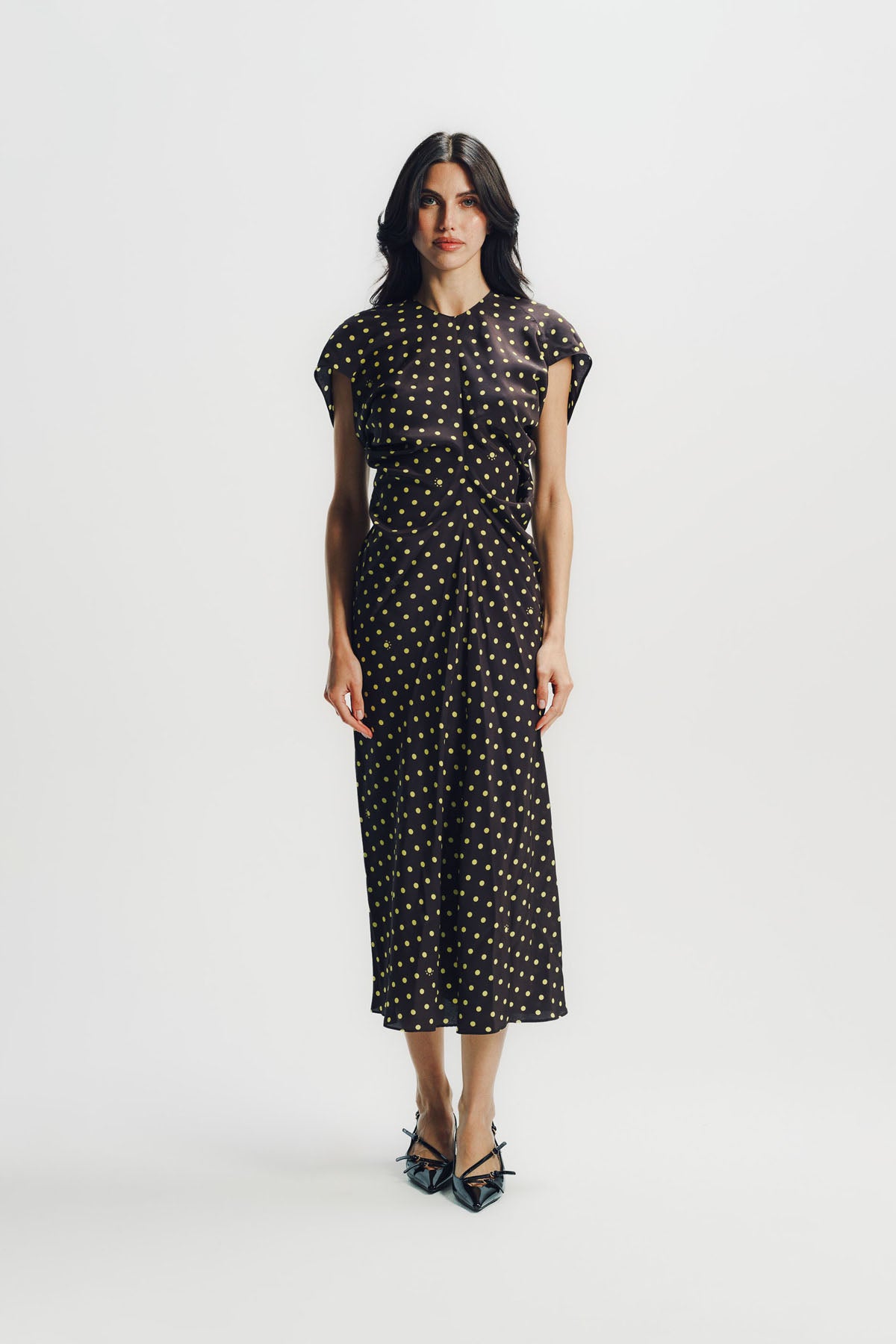 Marni | Brown Crêpe De Chine Dress With Polka Rhythm Print