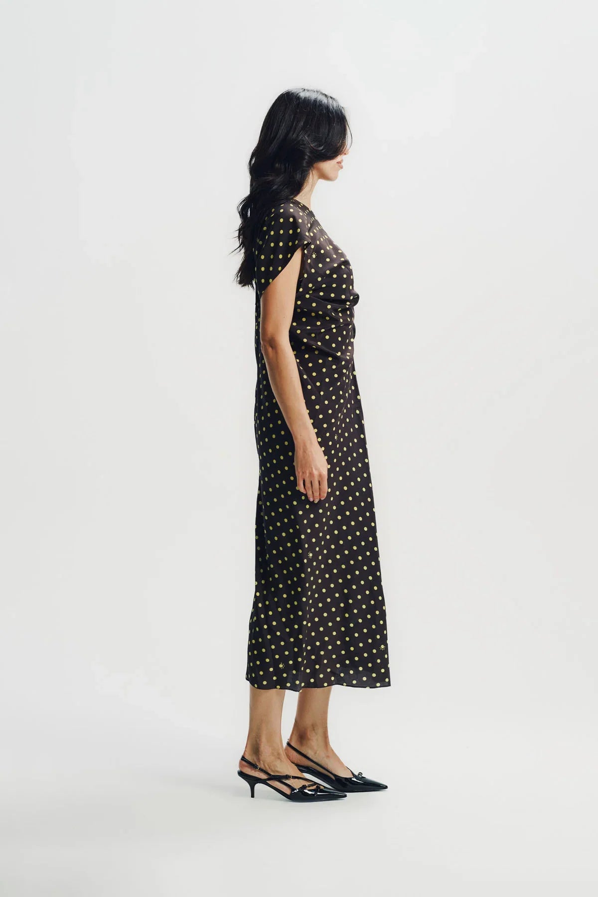 Marni | Brown Crêpe De Chine Dress With Polka Rhythm Print