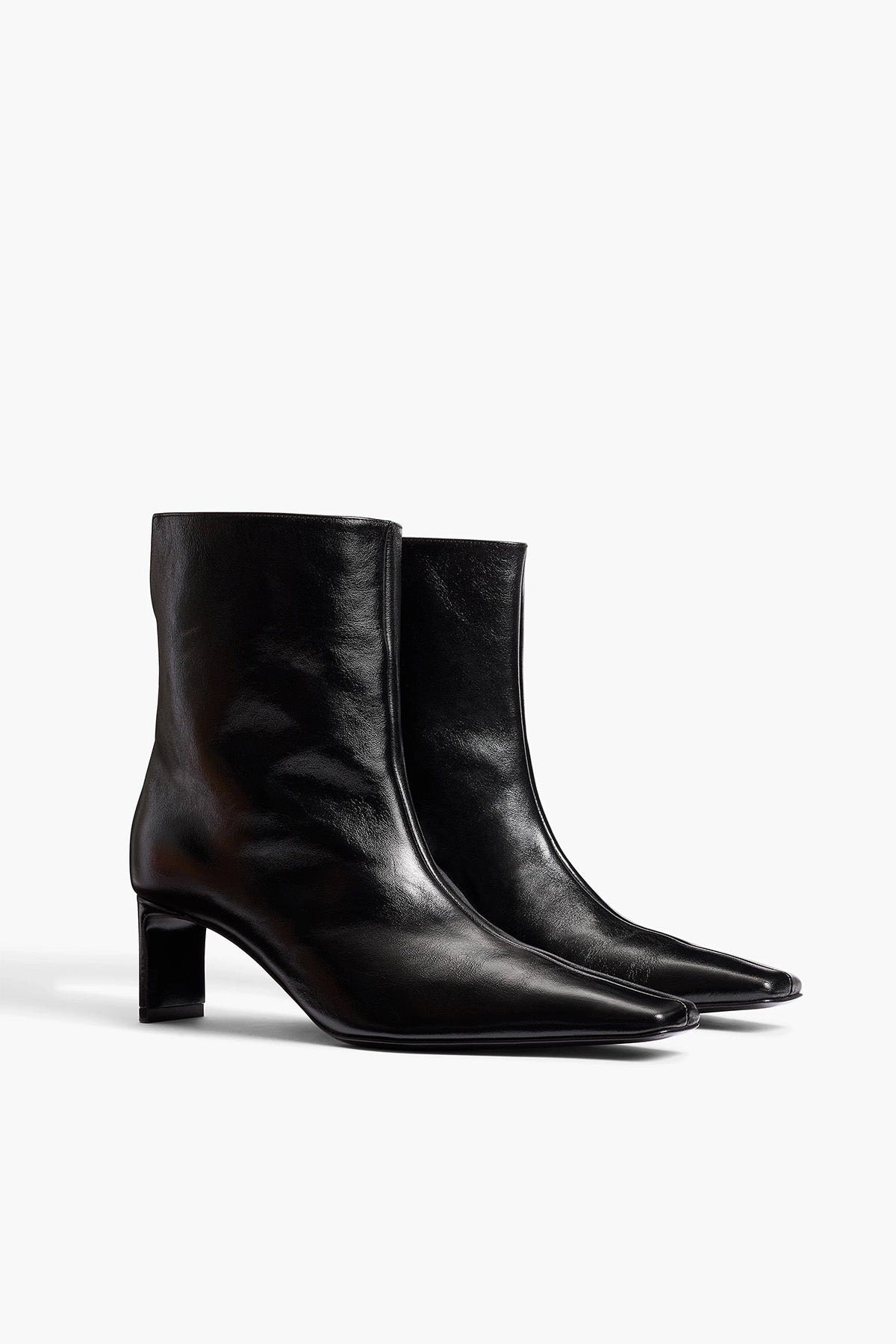 Khaite | Ona Ankle Boot in Black Glazed Leather