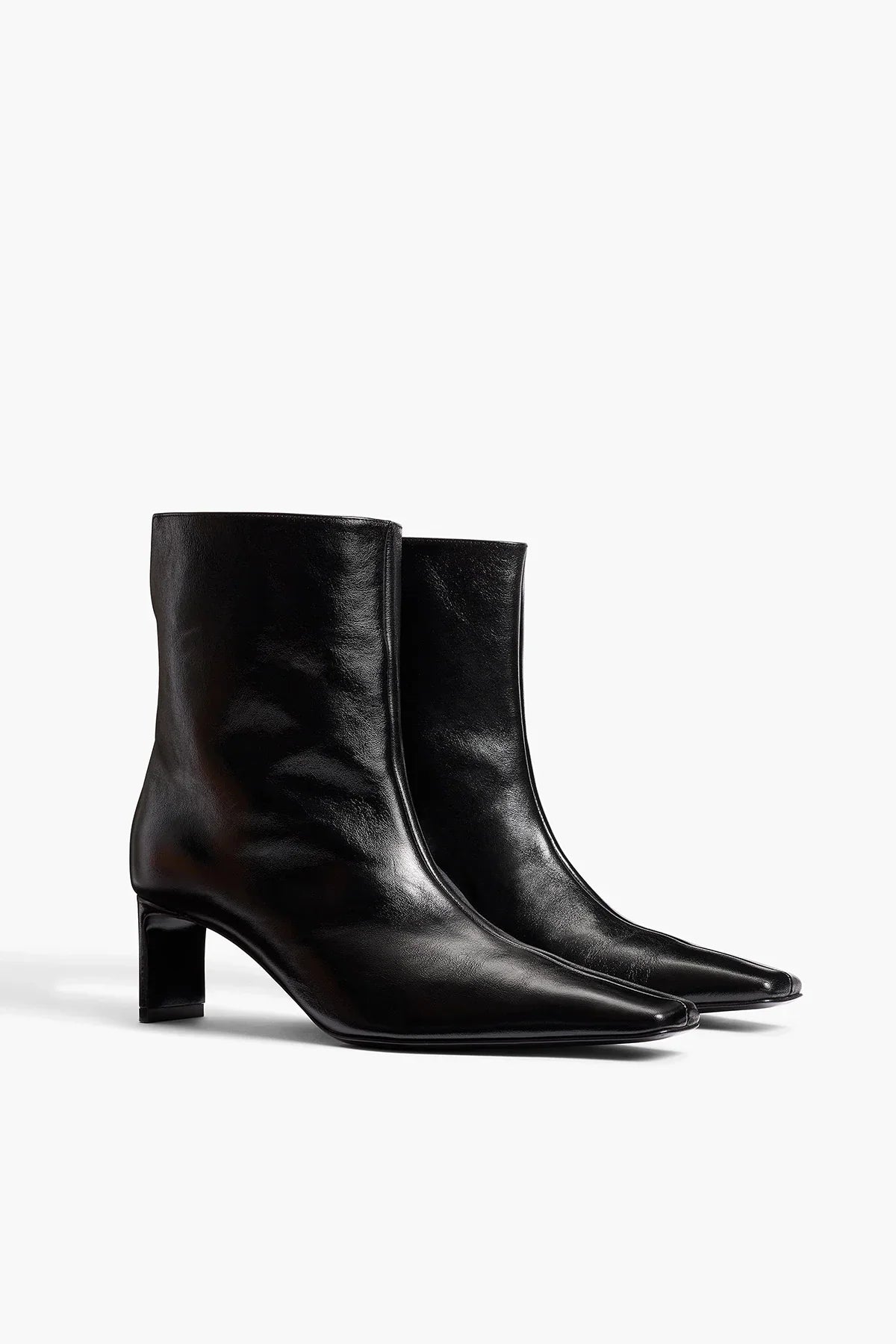Khaite | Ona Ankle Boot in Black Glazed Leather