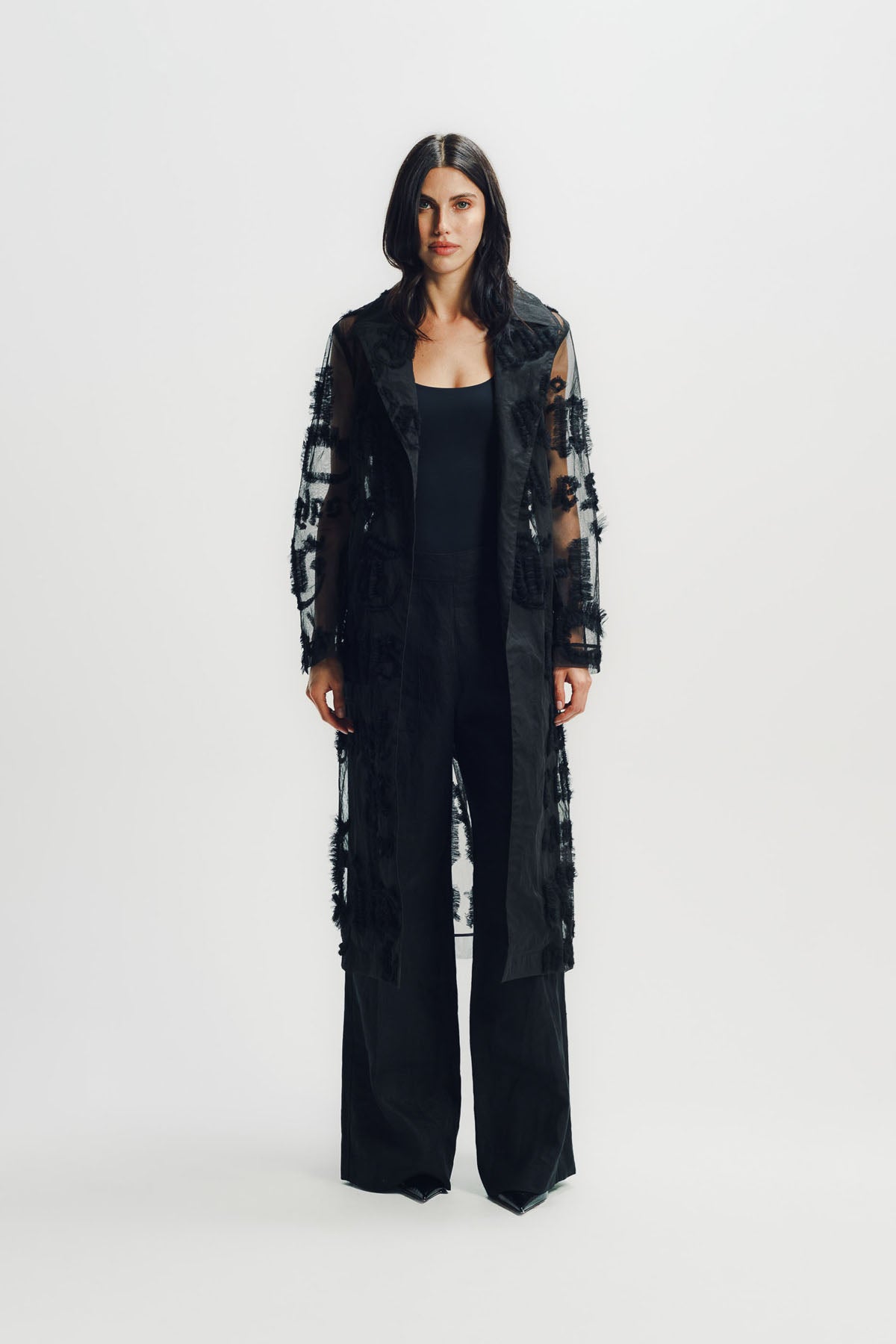 Libertine | 'Gothic Tulle' Embellished Long Trench Coat
