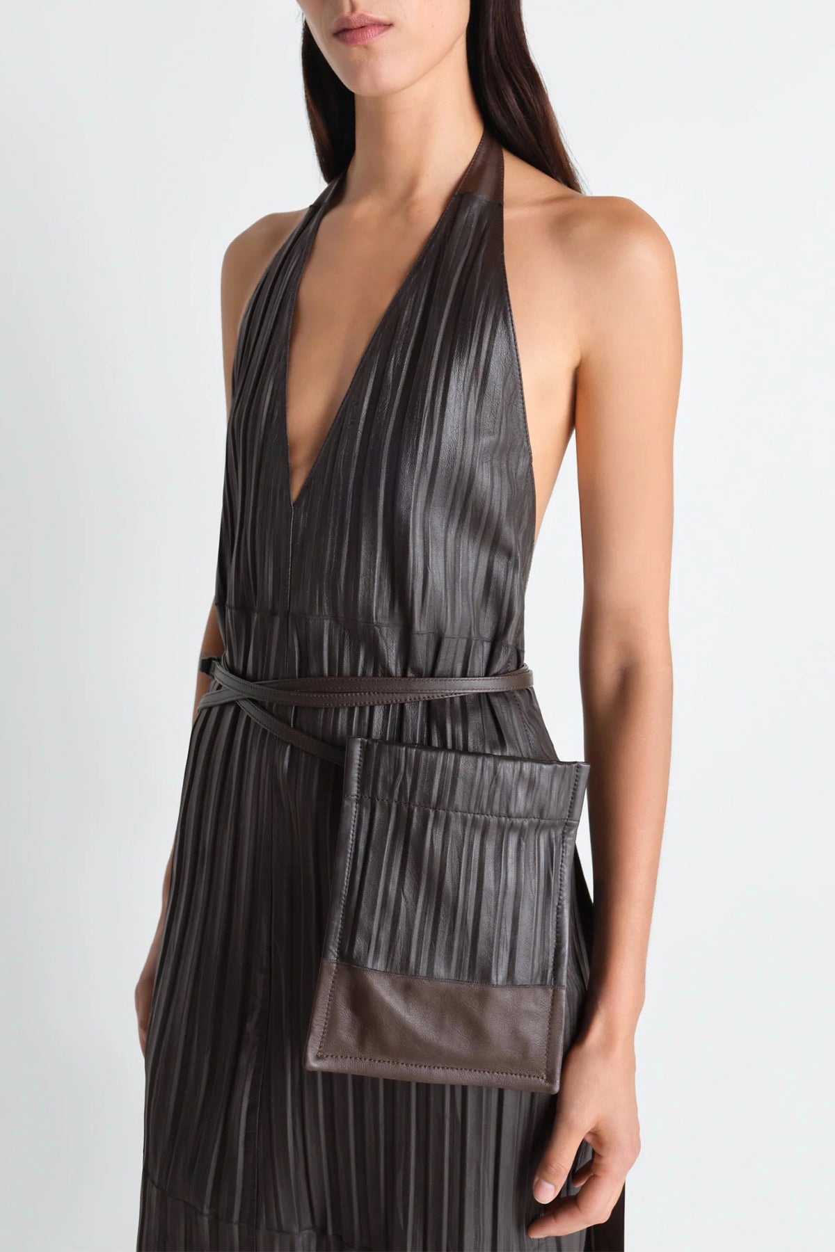LEMAIRE | LEATHER APRON DRESS IN CRINKLE LAMB LEATHER