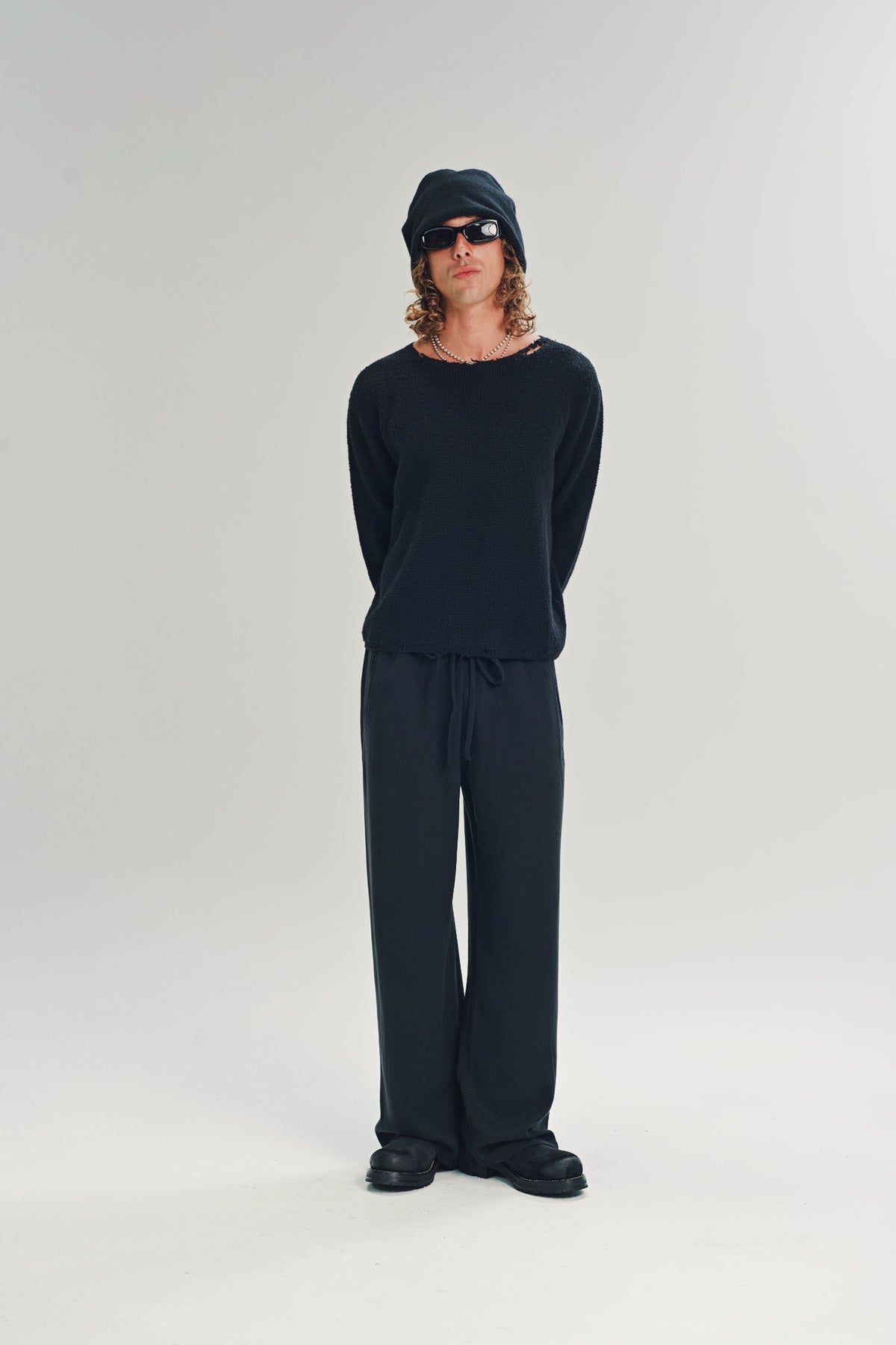 Second/Layer | Friends Pullover Waffle Knit Sweater in Black