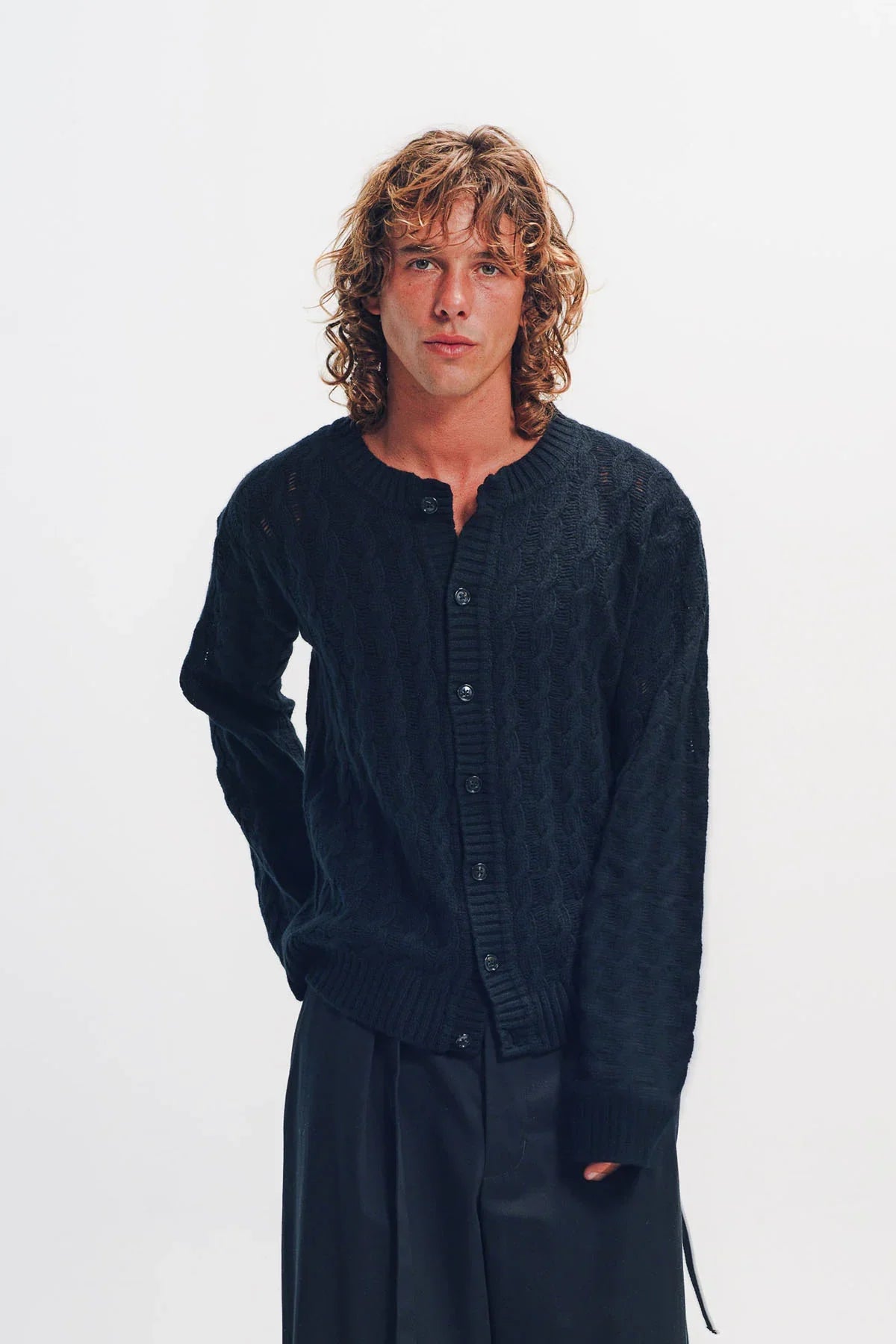 ANN DEMEULEMEESTER | Jeff Cable Knit Ladder Stitch Cardigan