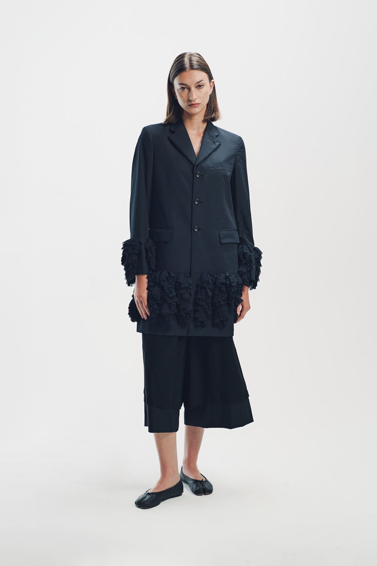 Comme Des Garcons | Ruffled Trim Long Blazer