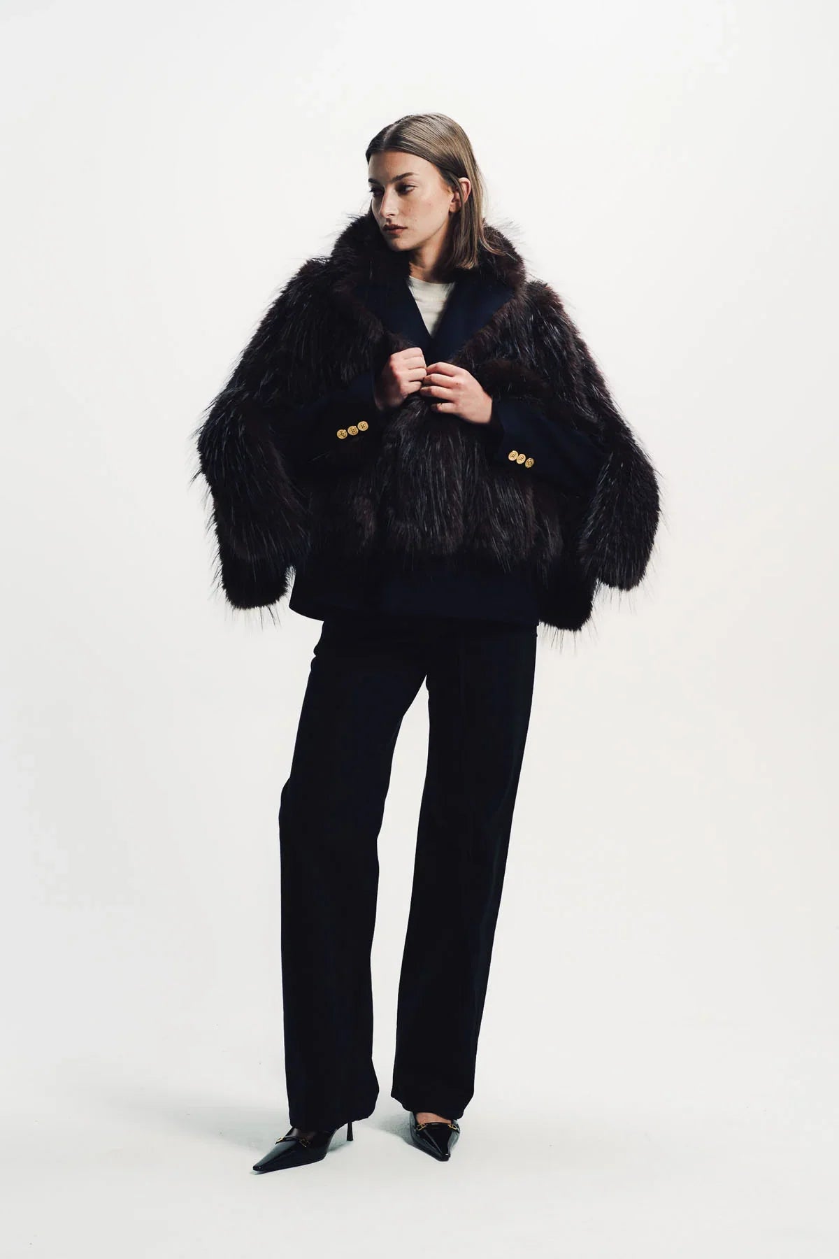 Sacai | Melton Faux Fur Jacket