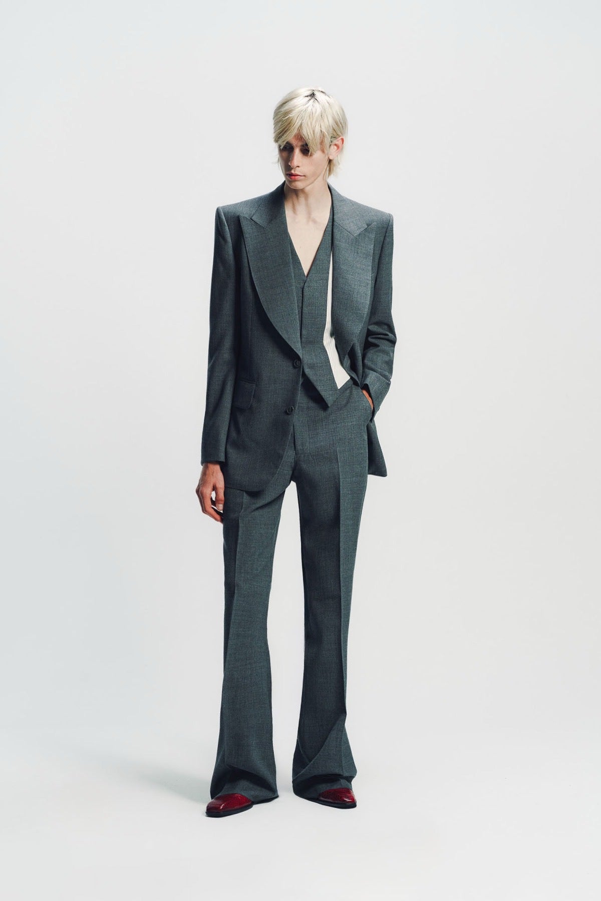 Kyosuke Kunimoto | Grey Flat Front Flare Pants