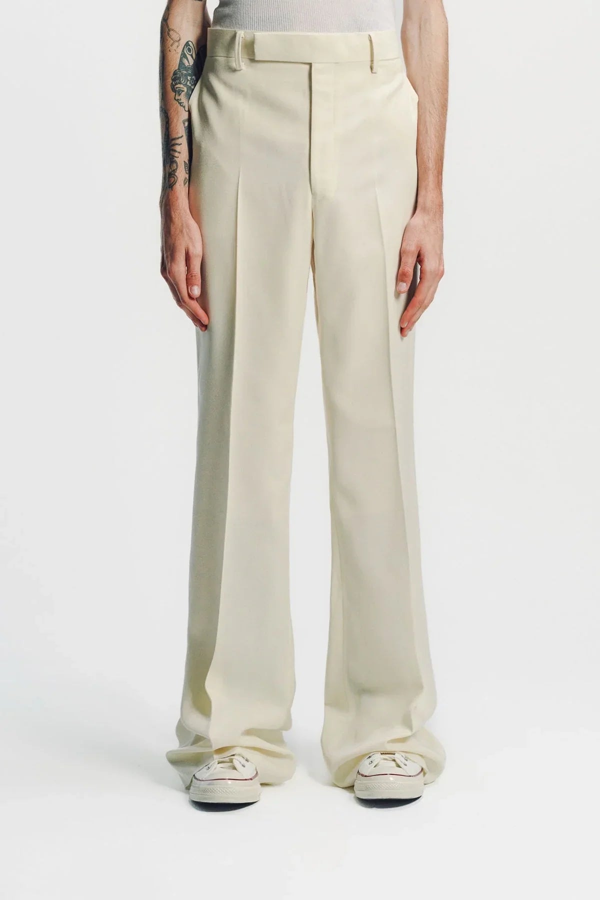 Kyosuke Kunimoto | Baggy Ivory Flat Front Flare Pants