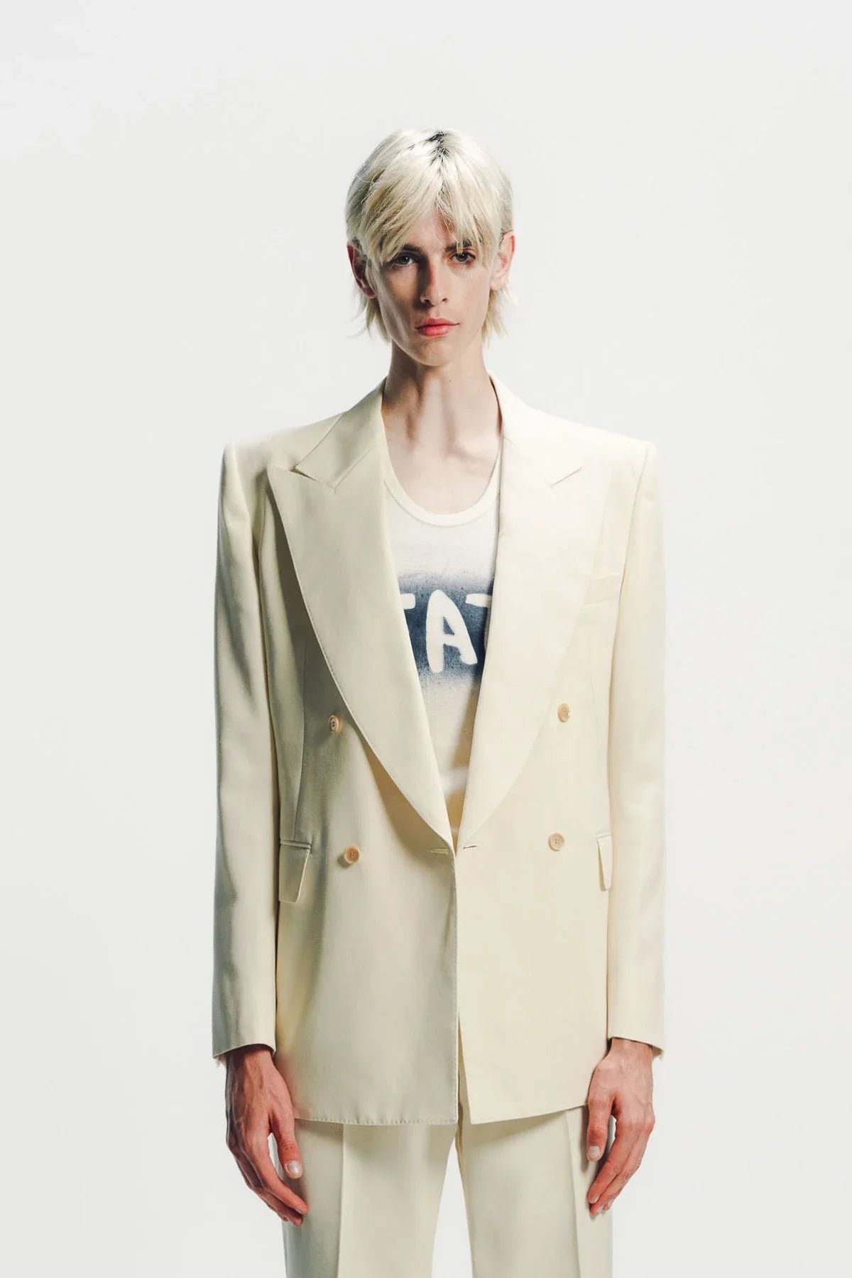 Kyosuke Kunimoto | Ivory Double Breasted Peak Lapel Jacket