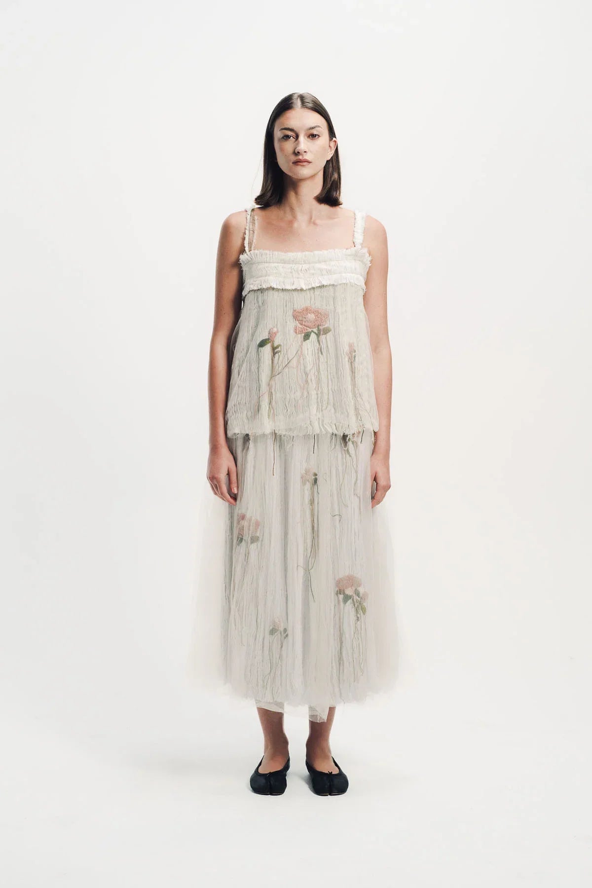 Caroline Hu | Flower Embroidered Pleated Top