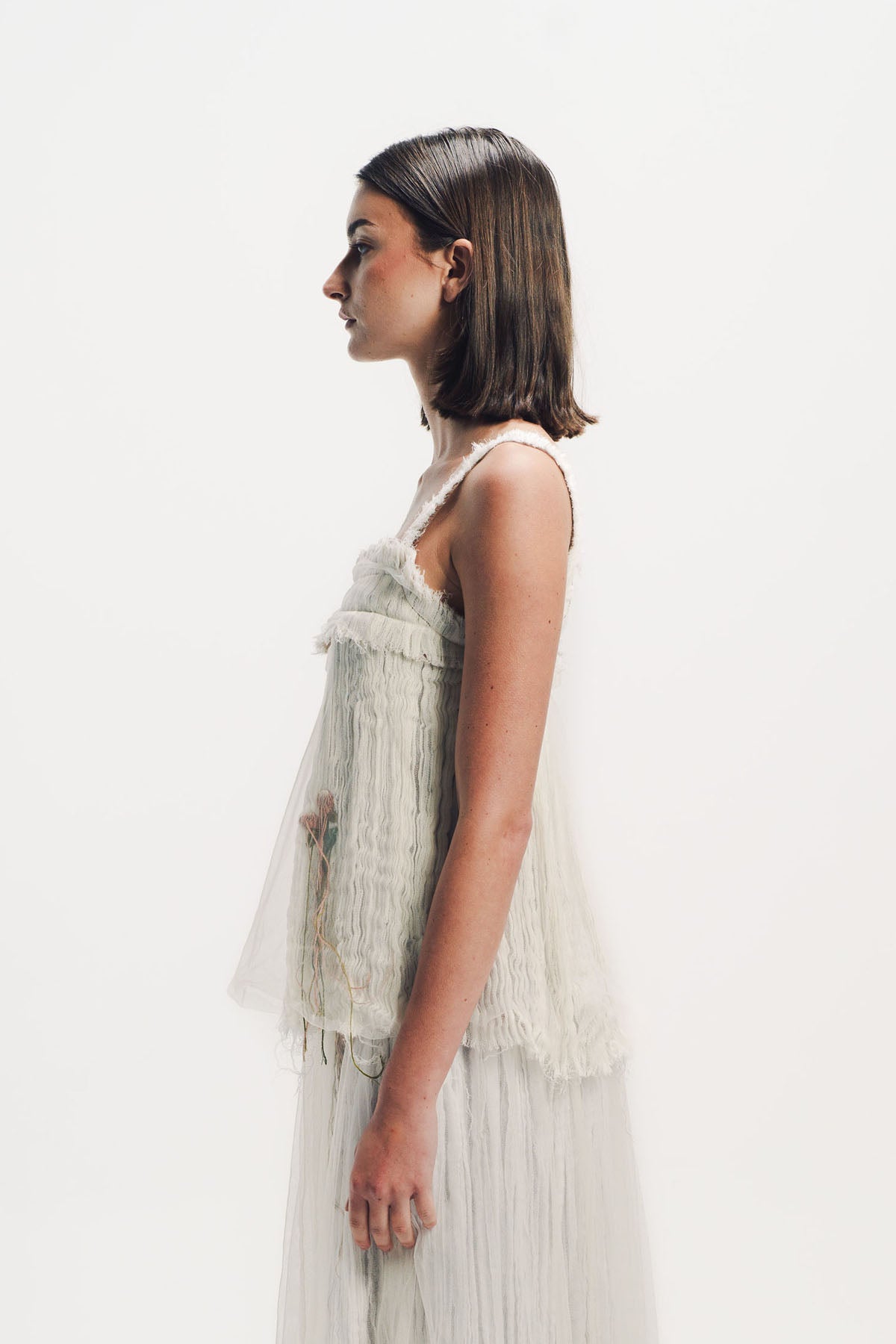 Caroline Hu | Flower Embroidered Pleated Top