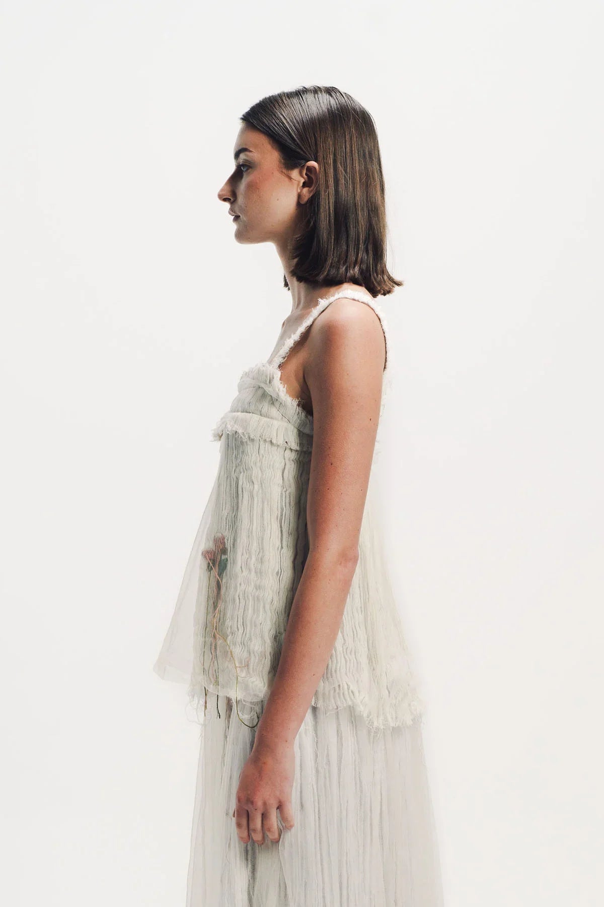 Caroline Hu | Flower Embroidered Pleated Top