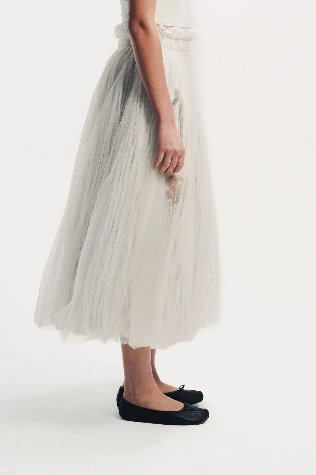 Caroline Hu | Flower Embroidered Pleated Skirt