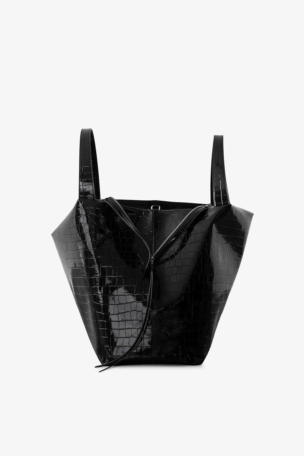 LA MAMA | LM1 Black Lacquer Croc-Embossed Bag