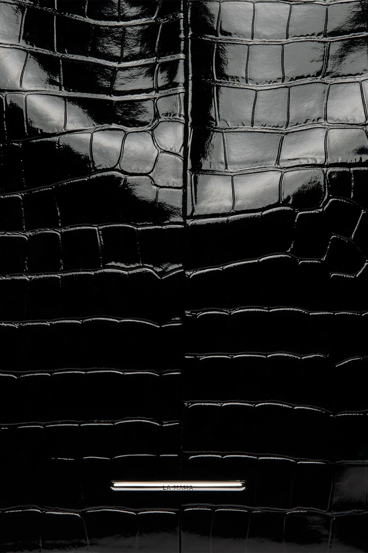 LA MAMA | LM1 Black Lacquer Croc-Embossed Bag