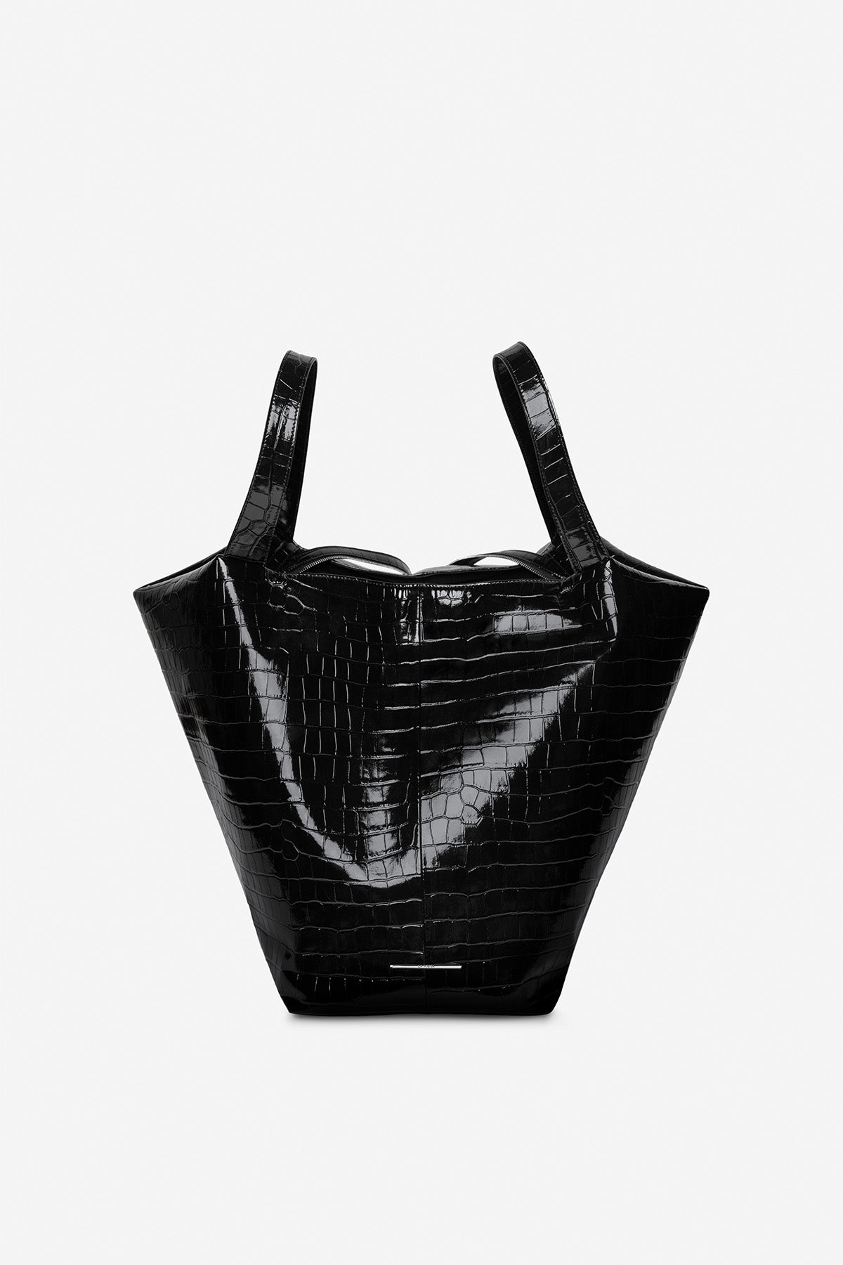 LA MAMA | LM1 Black Lacquer Croc-Embossed Bag