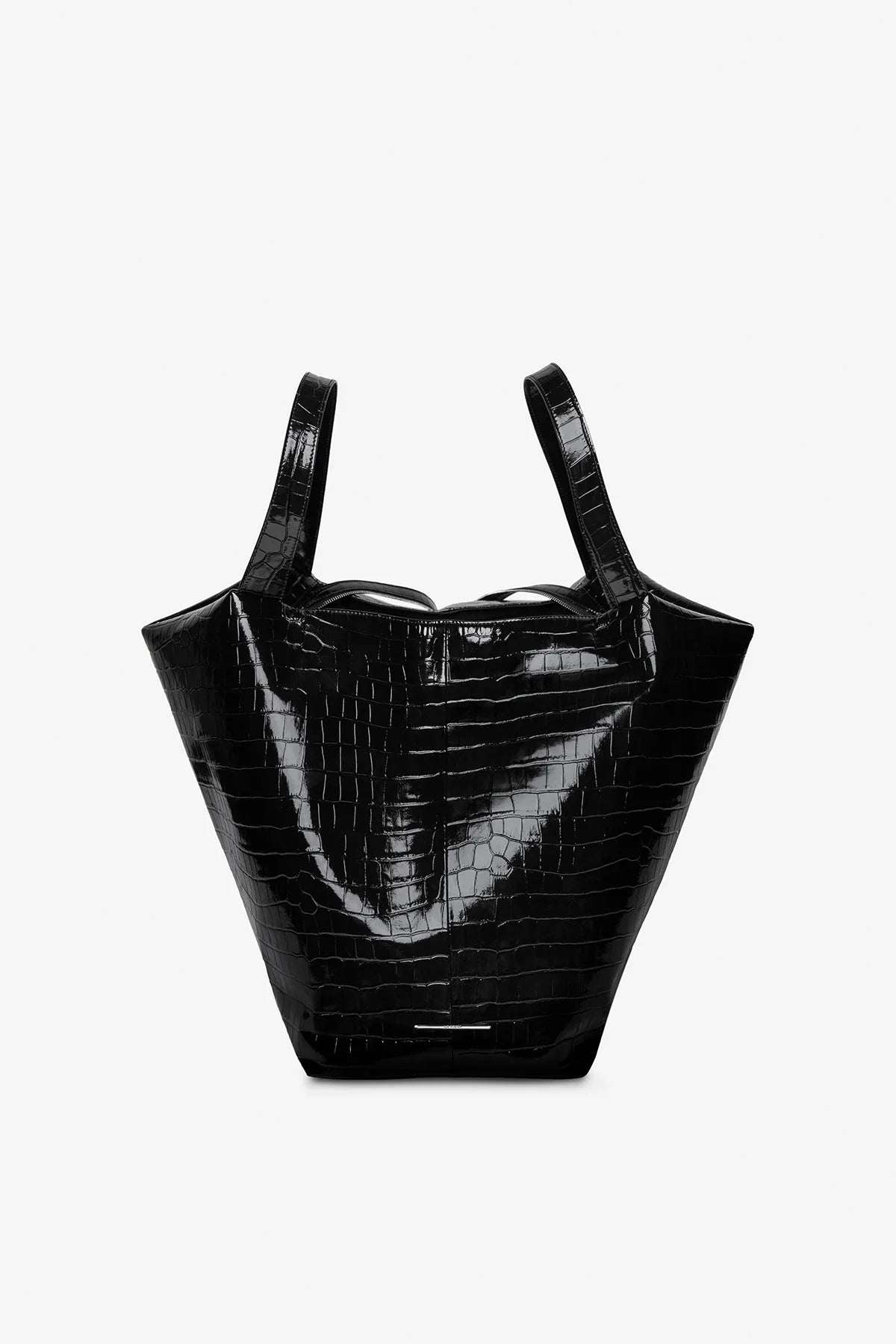 LA MAMA | LM1 Black Lacquer Croc-Embossed Bag