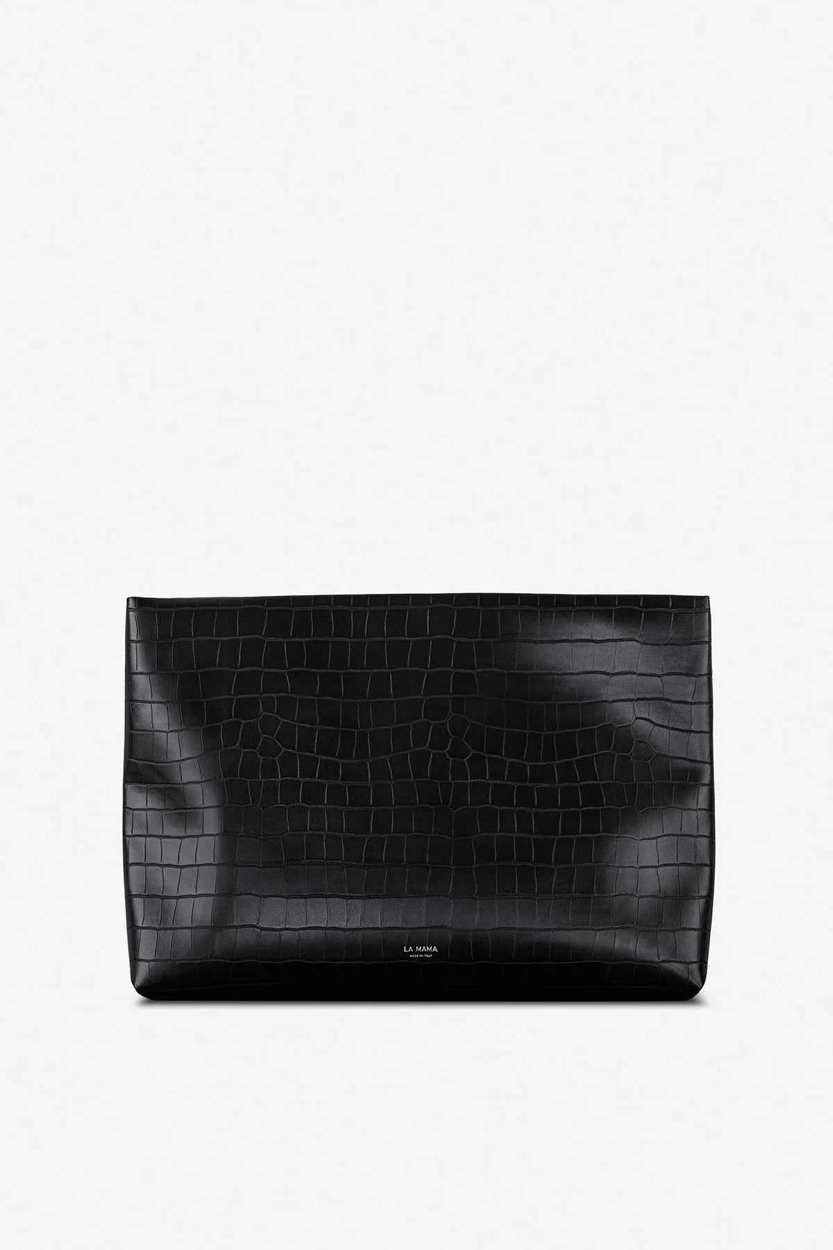 LA MAMA | XL Black Matte Croc-Embossed Pouch