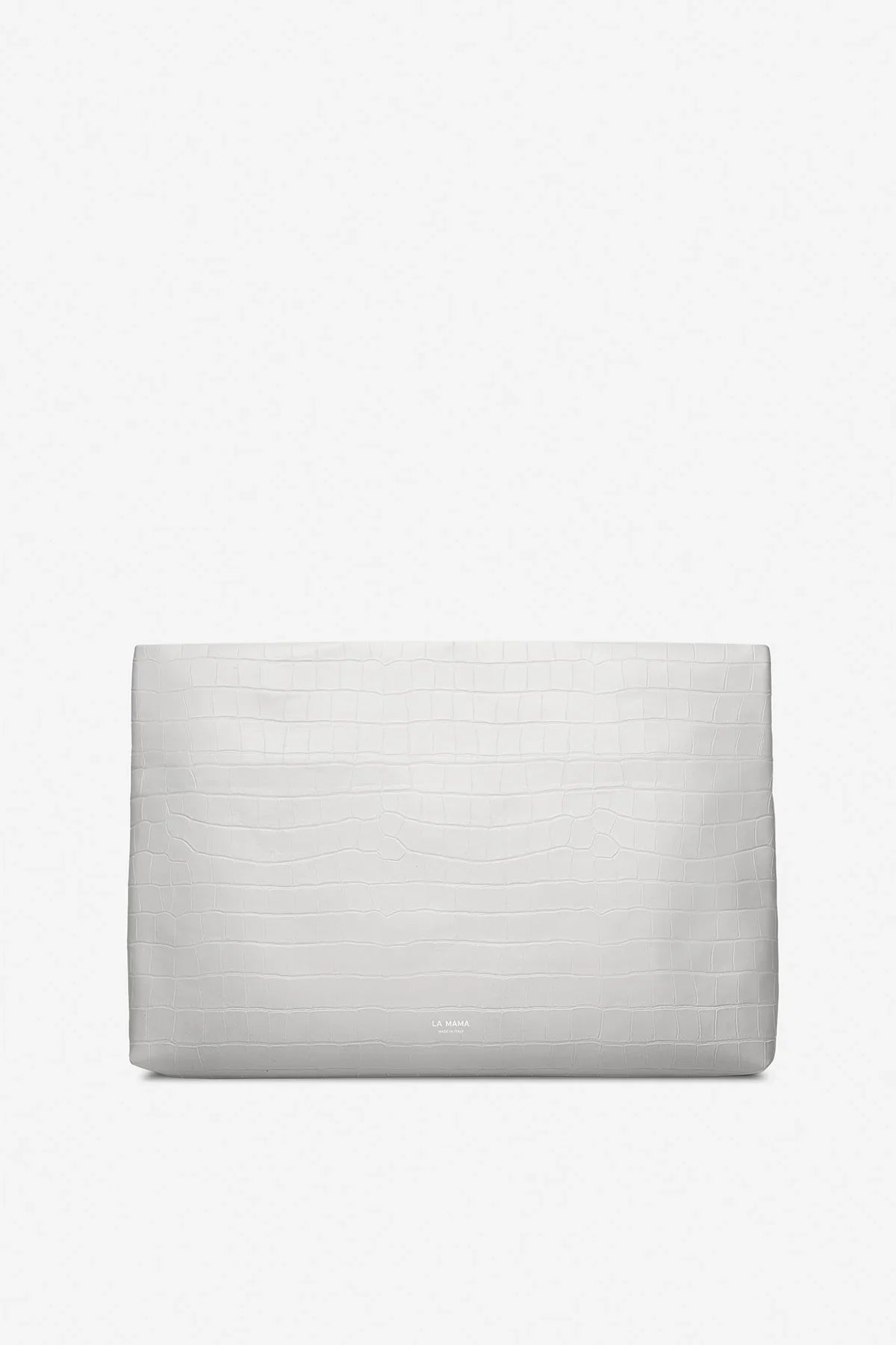 LA MAMA | XL White Chalk Croc-Embossed Pouch