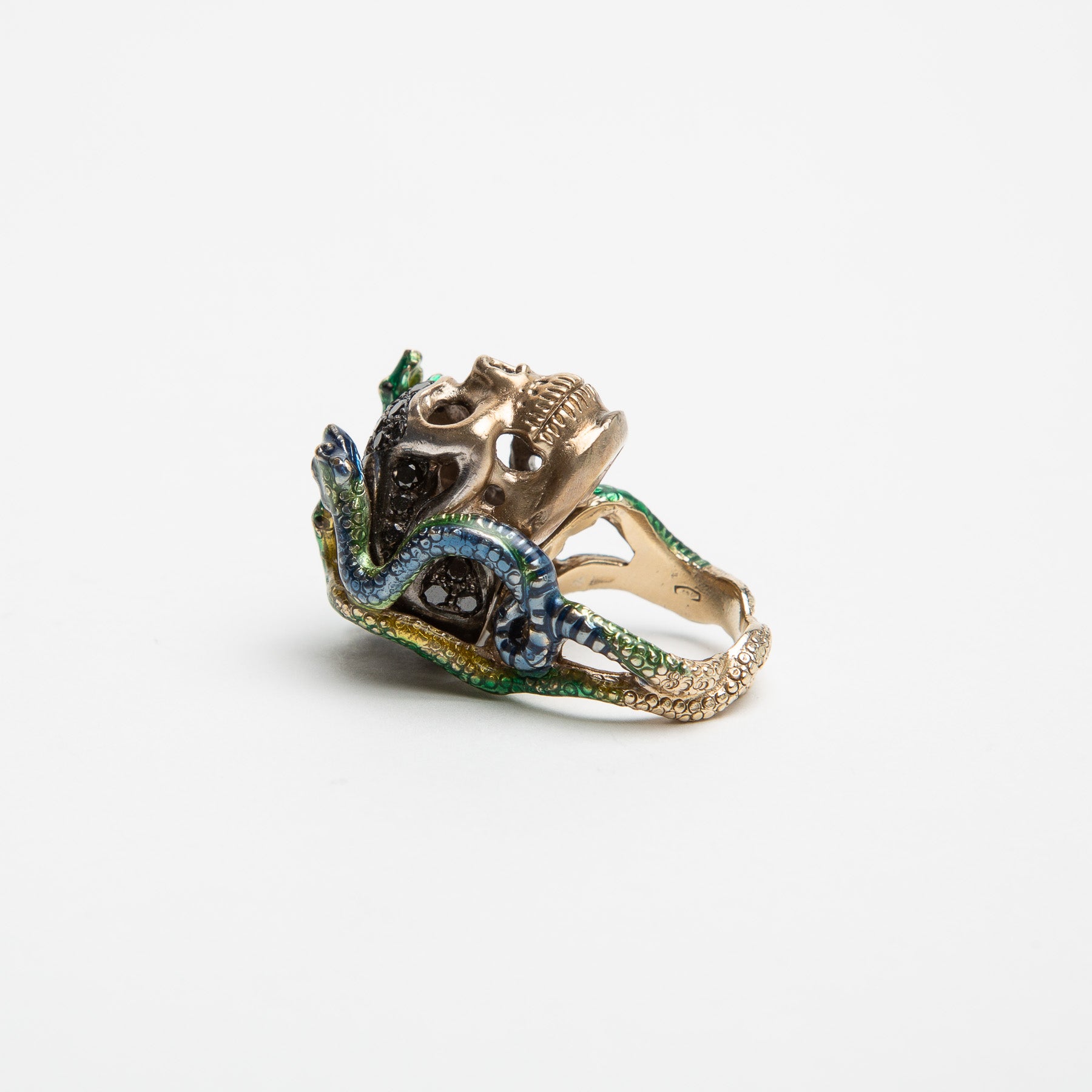 DELFINA DELETTREZ | WHITE GOLD SKULL ENAMEL SNAKES RING