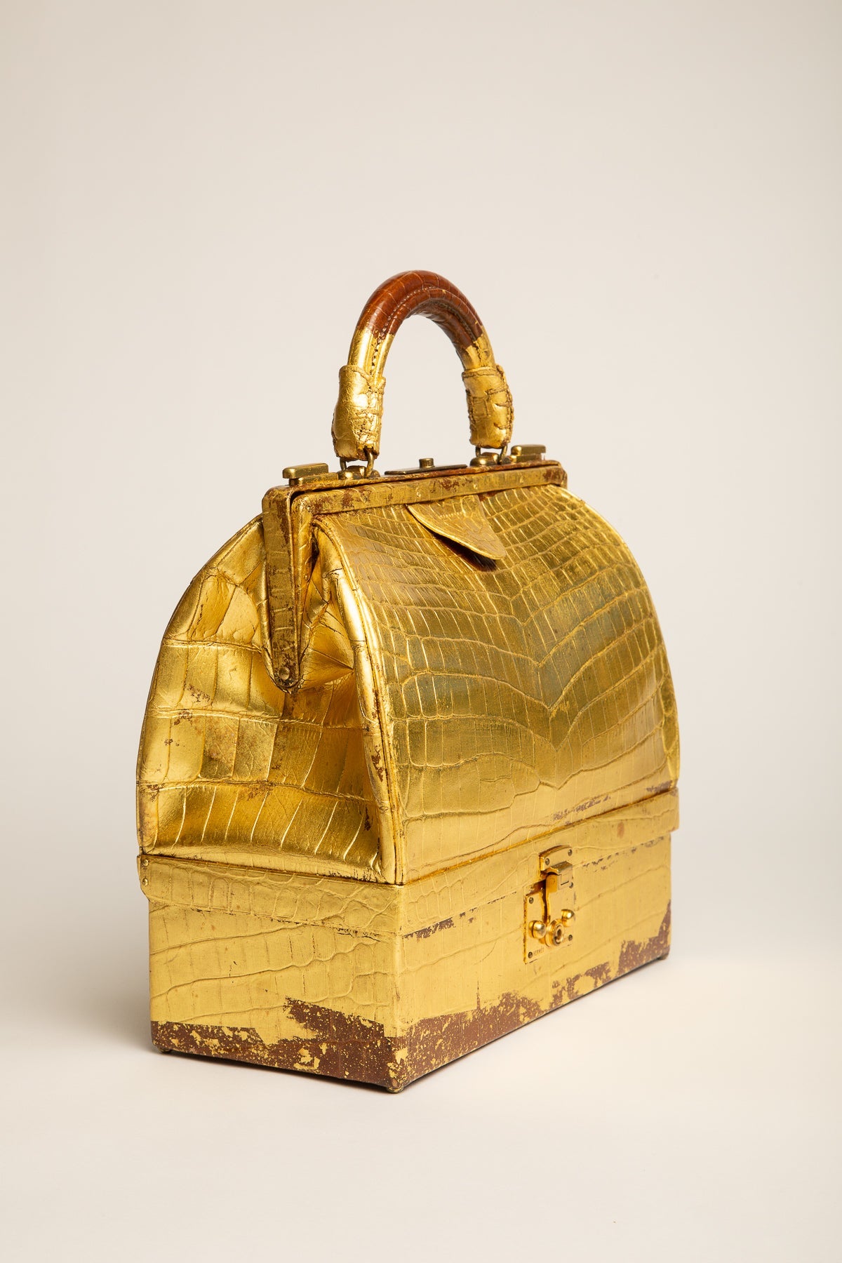 HERMÈS | GOLD ALLIGATOR MALLETTE BAG - MAXFIELD LA