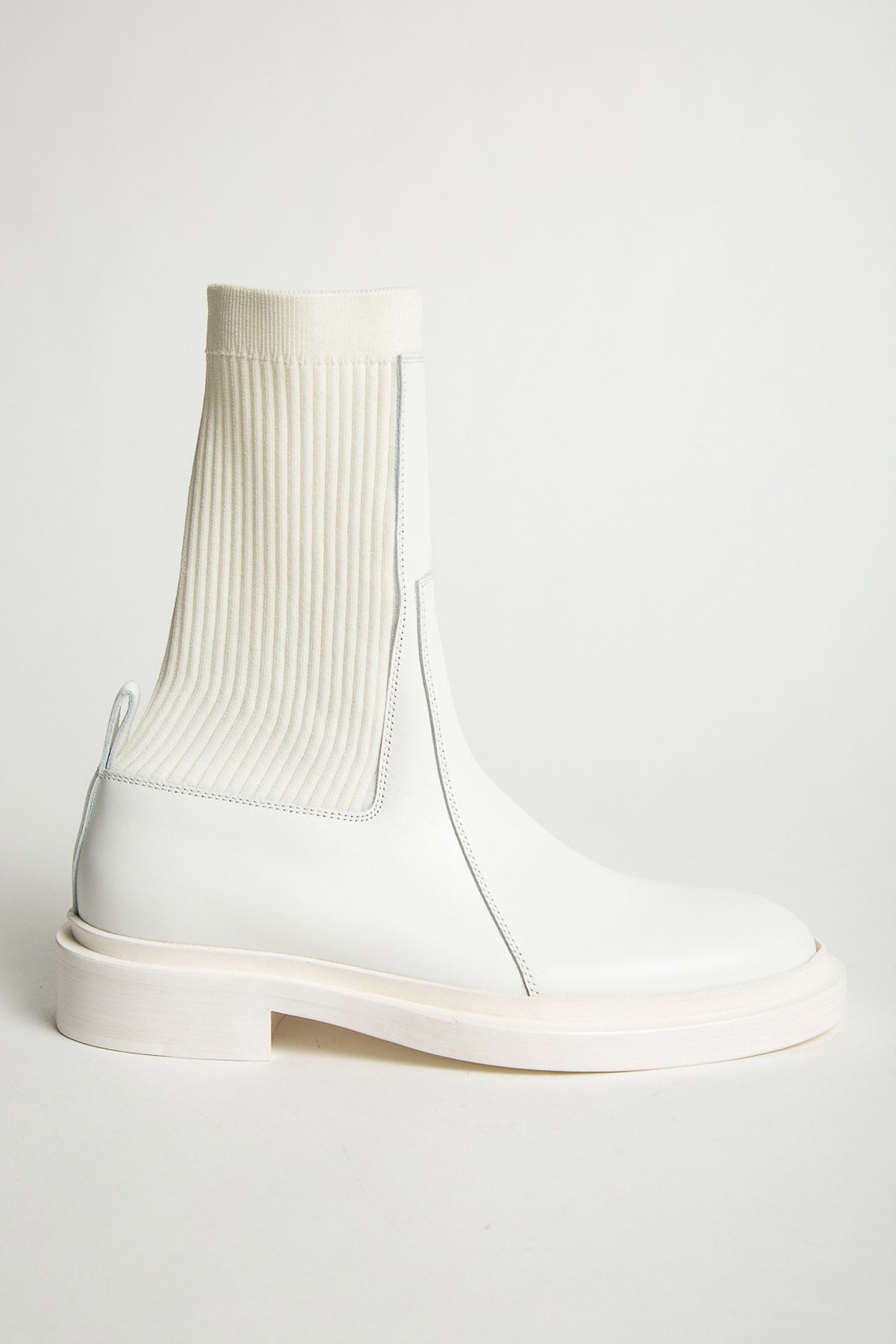 JIL SANDER | ELASTIC ANKLE WHITE LEATHER BOOTS - MAXFIELD LA