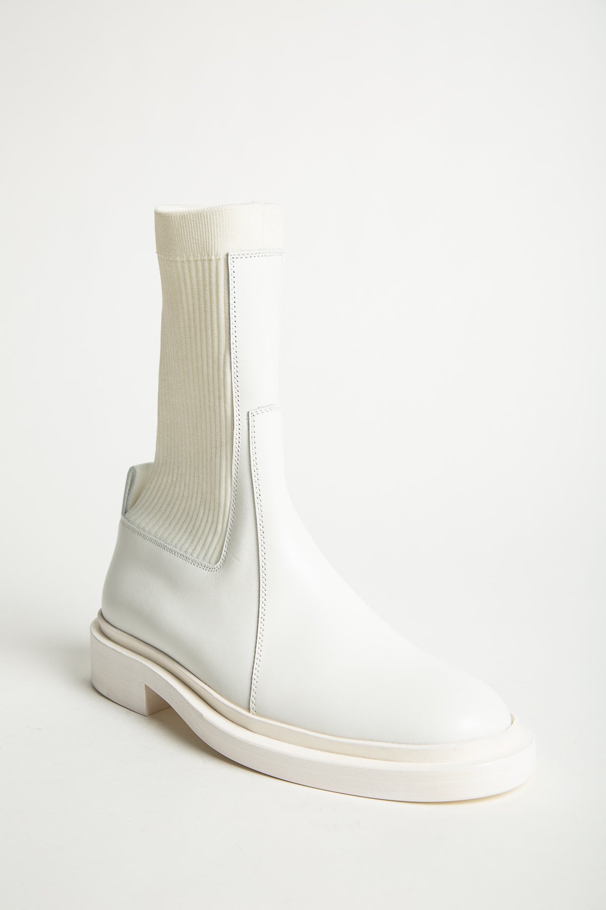 JIL SANDER | ELASTIC ANKLE WHITE LEATHER BOOTS - MAXFIELD LA