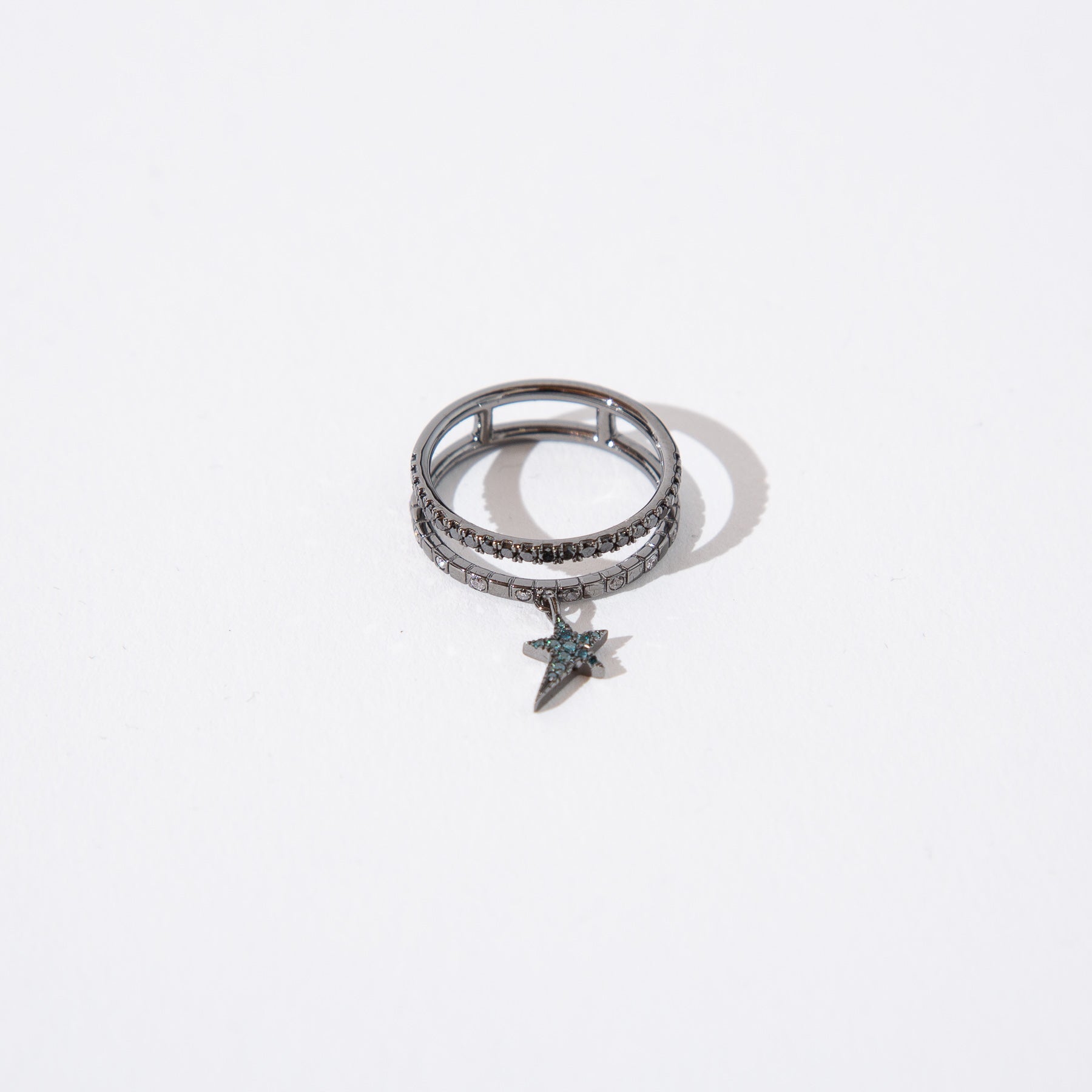 DIANE KORDAS | BLUE DIAMOND DOUBLE COSMOS STAR CHARM RING - MAXFIELD LA