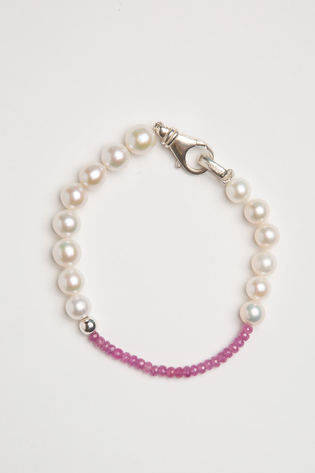 TRIN-KET | WHITE FRESHWATER PEARL PINK SAPPHIRE BRACELET