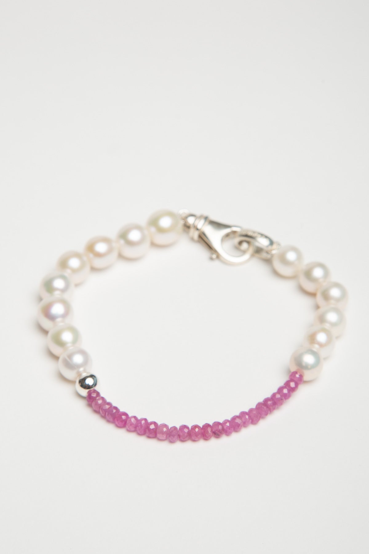 TRIN-KET | WHITE FRESHWATER PEARL PINK SAPPHIRE BRACELET - MAXFIELD LA