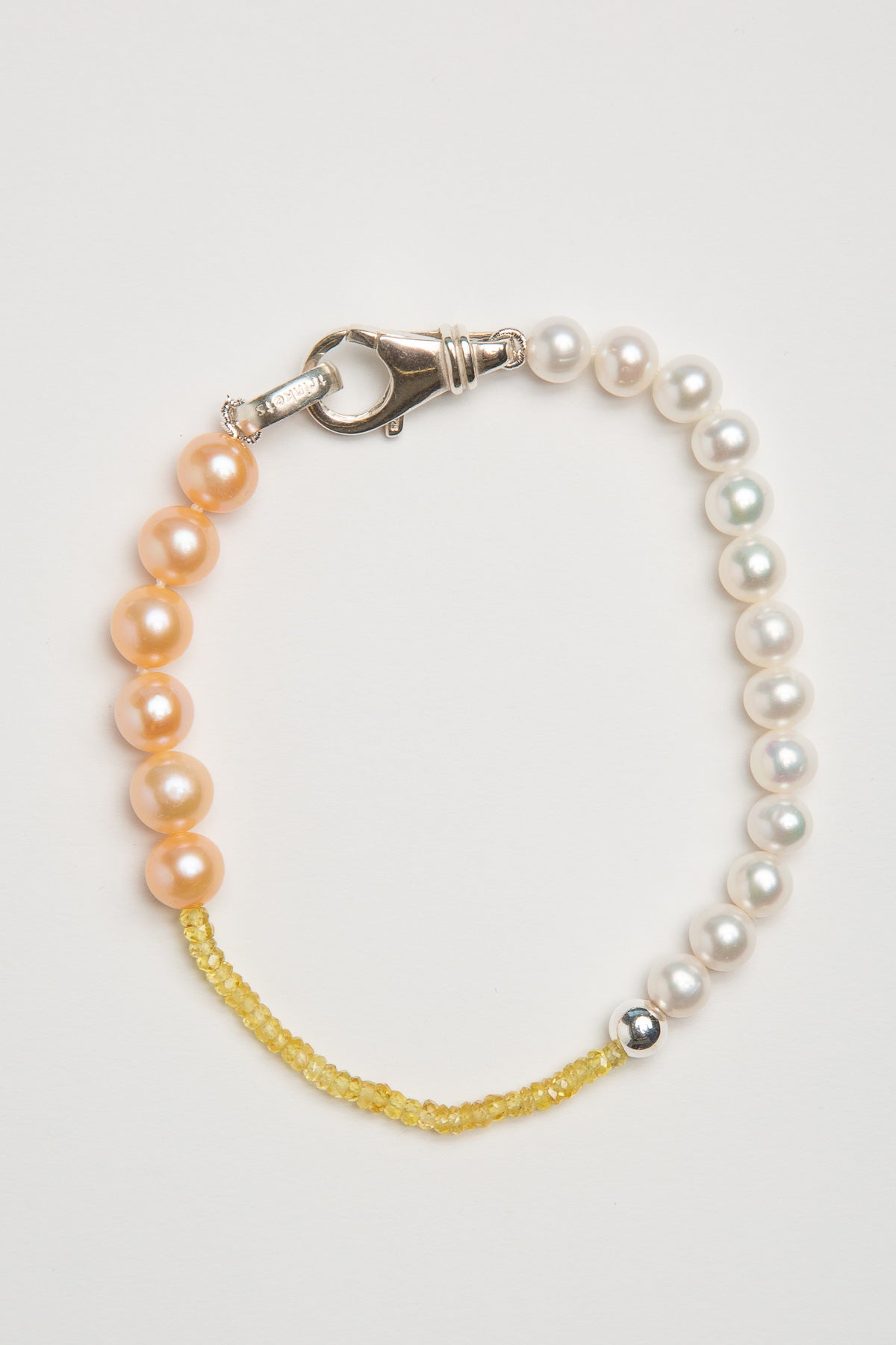 TRIN-KET | WHITE/PEACH FRESHWATER PEARL YELLOW SAPPHIRE BRACELET