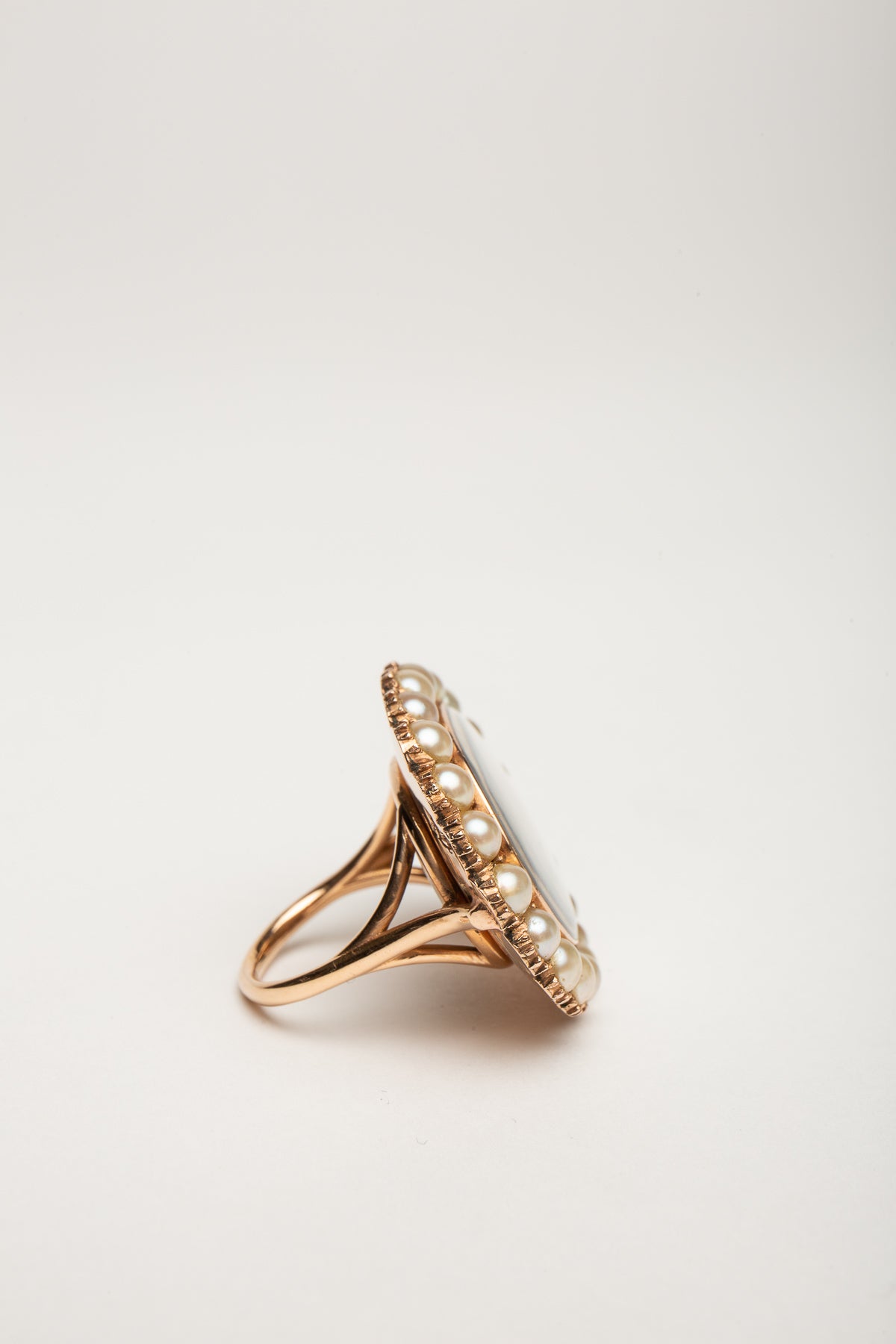 MAXFIELD PRIVATE COLLECTION | 1800'S PAINTED OVAL EYE PEARL RING - MAXFIELD LA
