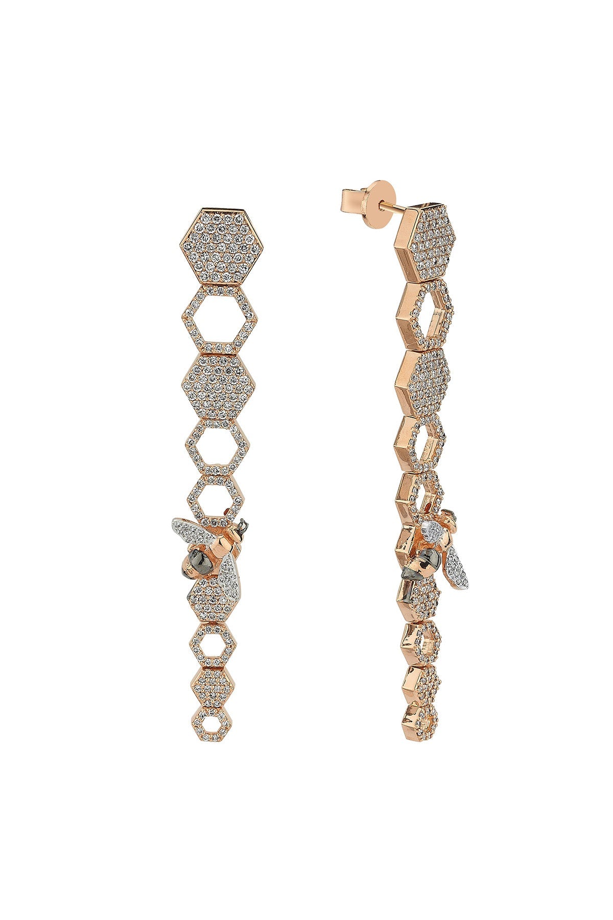 BEE GODDESS | 14K ROSE GOLD HONEYCOMB DANGLE EARRINGS