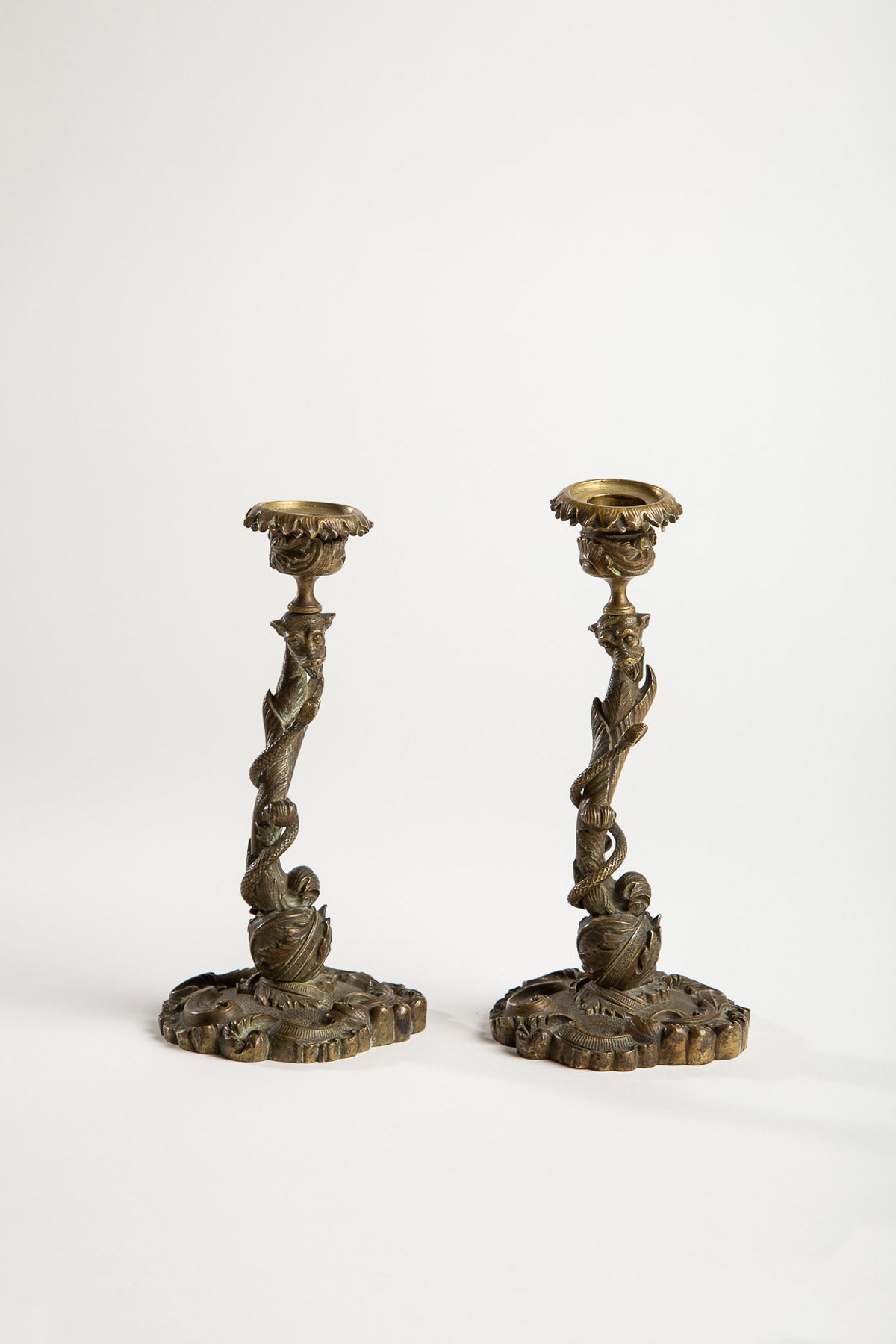 MAXFIELD PRIVATE COLLECTION | PAIR OF DRAGON/SNAKE CANDLESTICKS