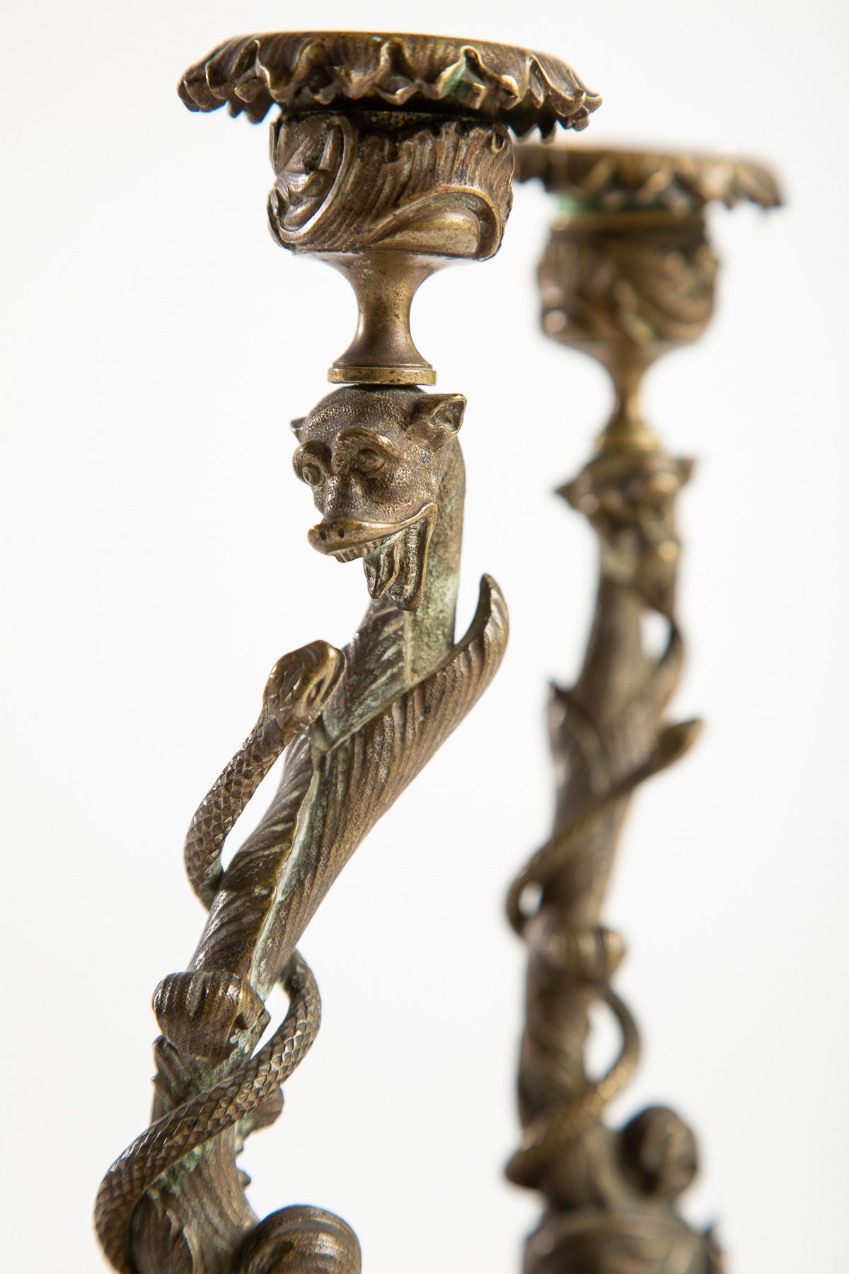 MAXFIELD PRIVATE COLLECTION | PAIR OF DRAGON/SNAKE CANDLESTICKS