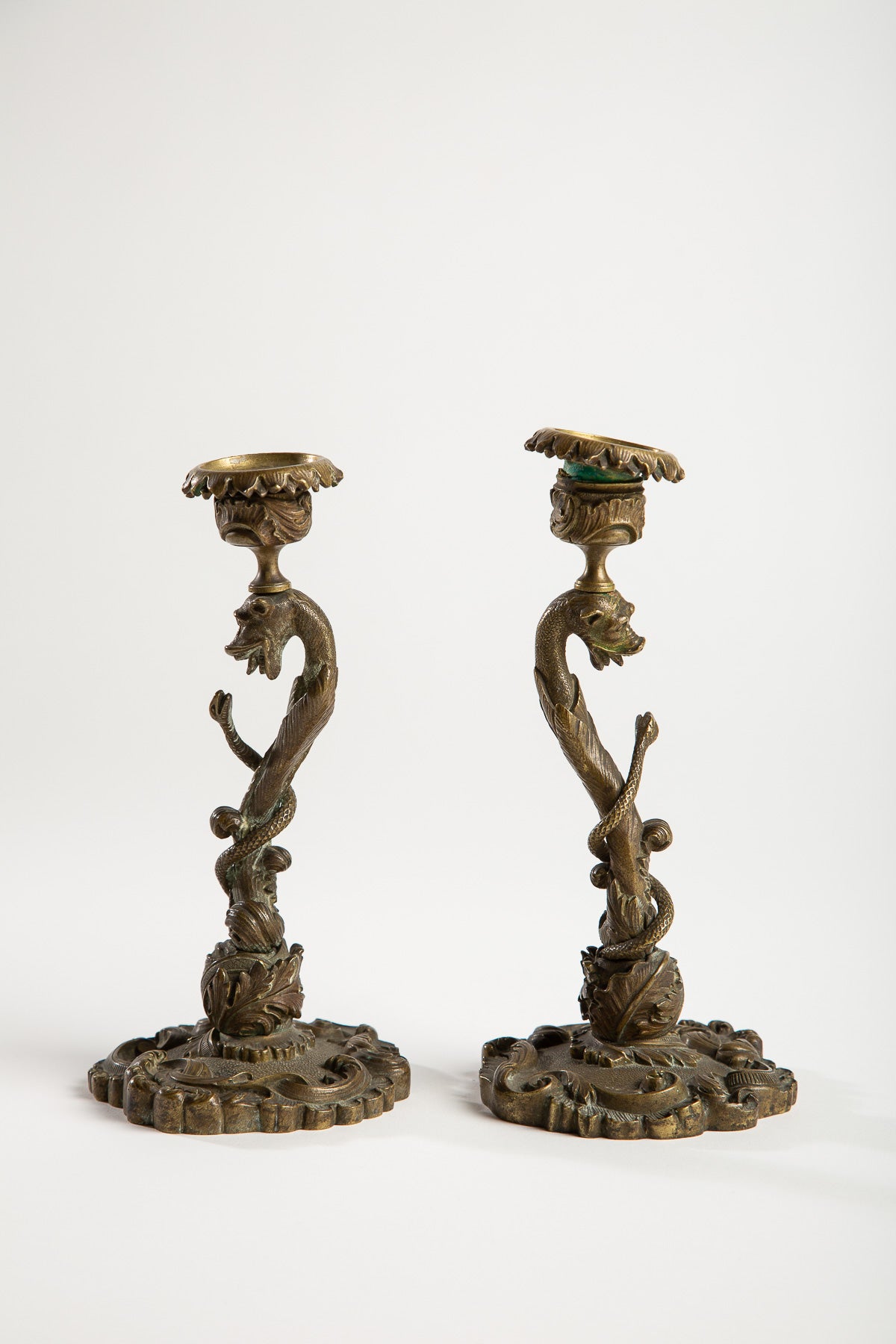 MAXFIELD PRIVATE COLLECTION | PAIR OF DRAGON/SNAKE CANDLESTICKS