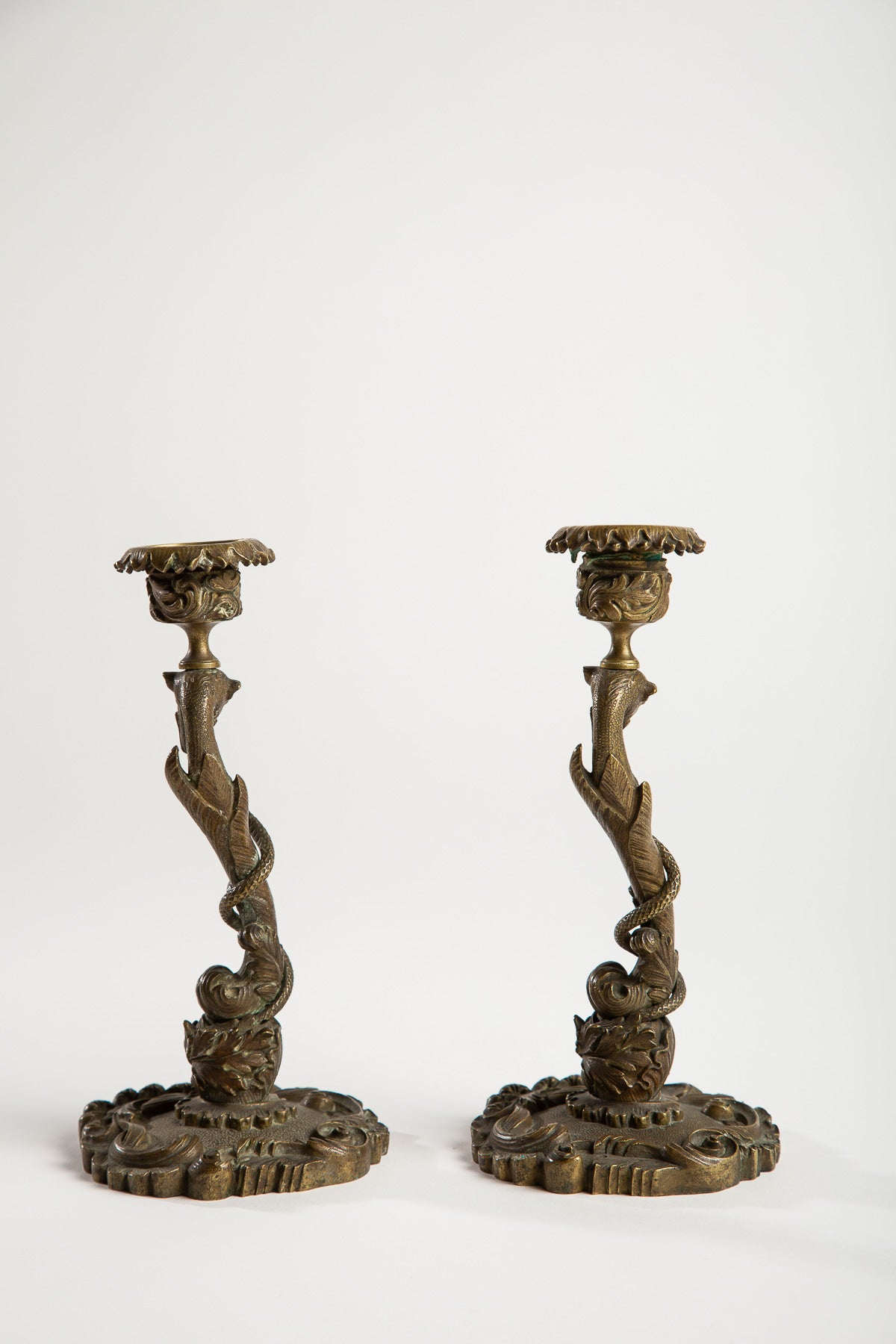 MAXFIELD PRIVATE COLLECTION | PAIR OF DRAGON/SNAKE CANDLESTICKS