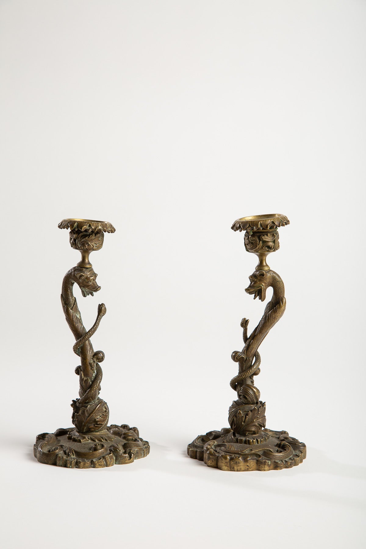 MAXFIELD PRIVATE COLLECTION | PAIR OF DRAGON/SNAKE CANDLESTICKS