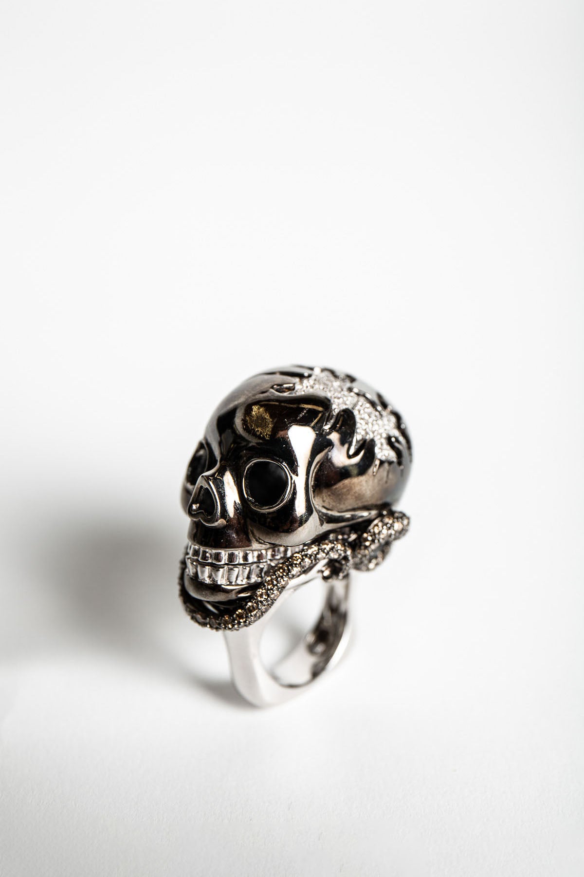 MAXFIELD PRIVATE COLLECTION | DIAMOND SKULL SNAKE RING - MAXFIELD LA