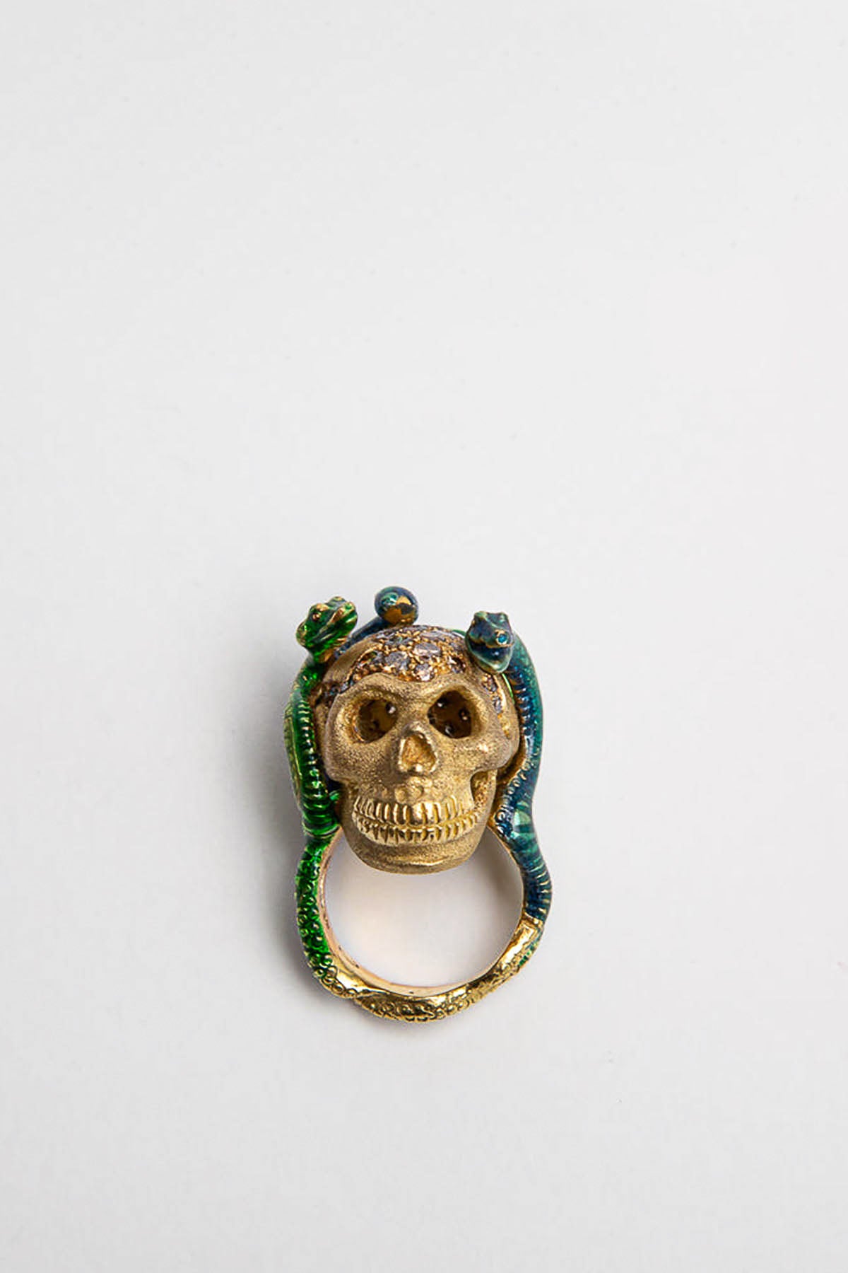 DELFINA DELETTREZ | GOLD SKULL ENAMEL SNAKES RING