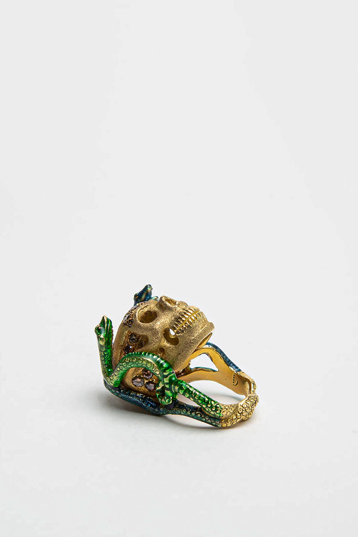 DELFINA DELETTREZ | GOLD SKULL ENAMEL SNAKES RING